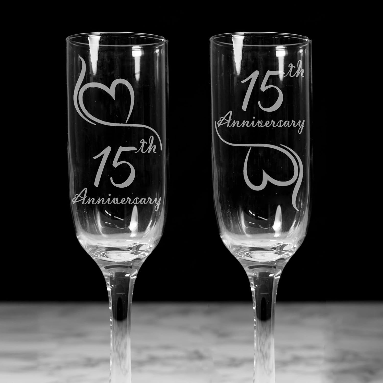 15th Anniversary Engraved Champagne Flutes (Set of 2), detail view