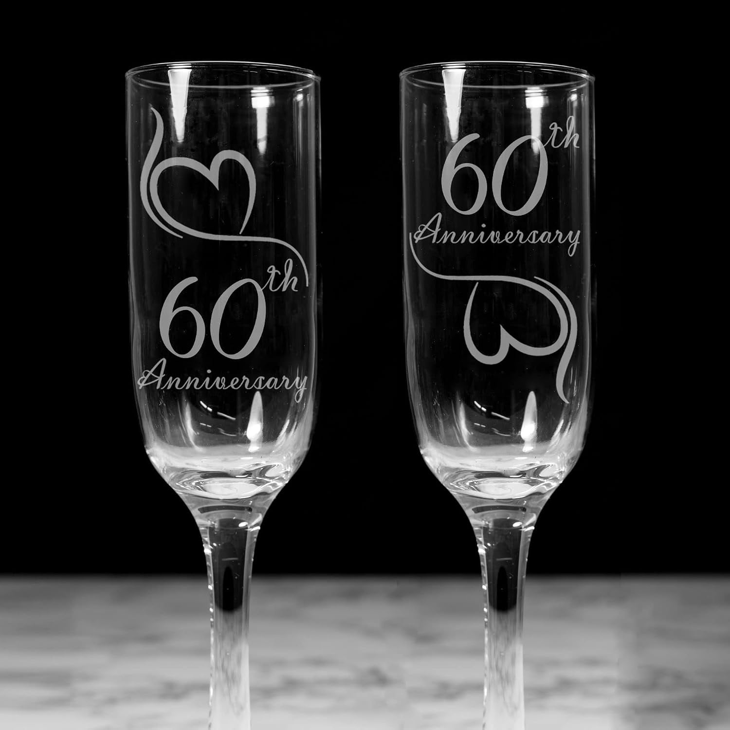 60th Anniversary Engraved Champagne Flutes (Set of 2), detail view