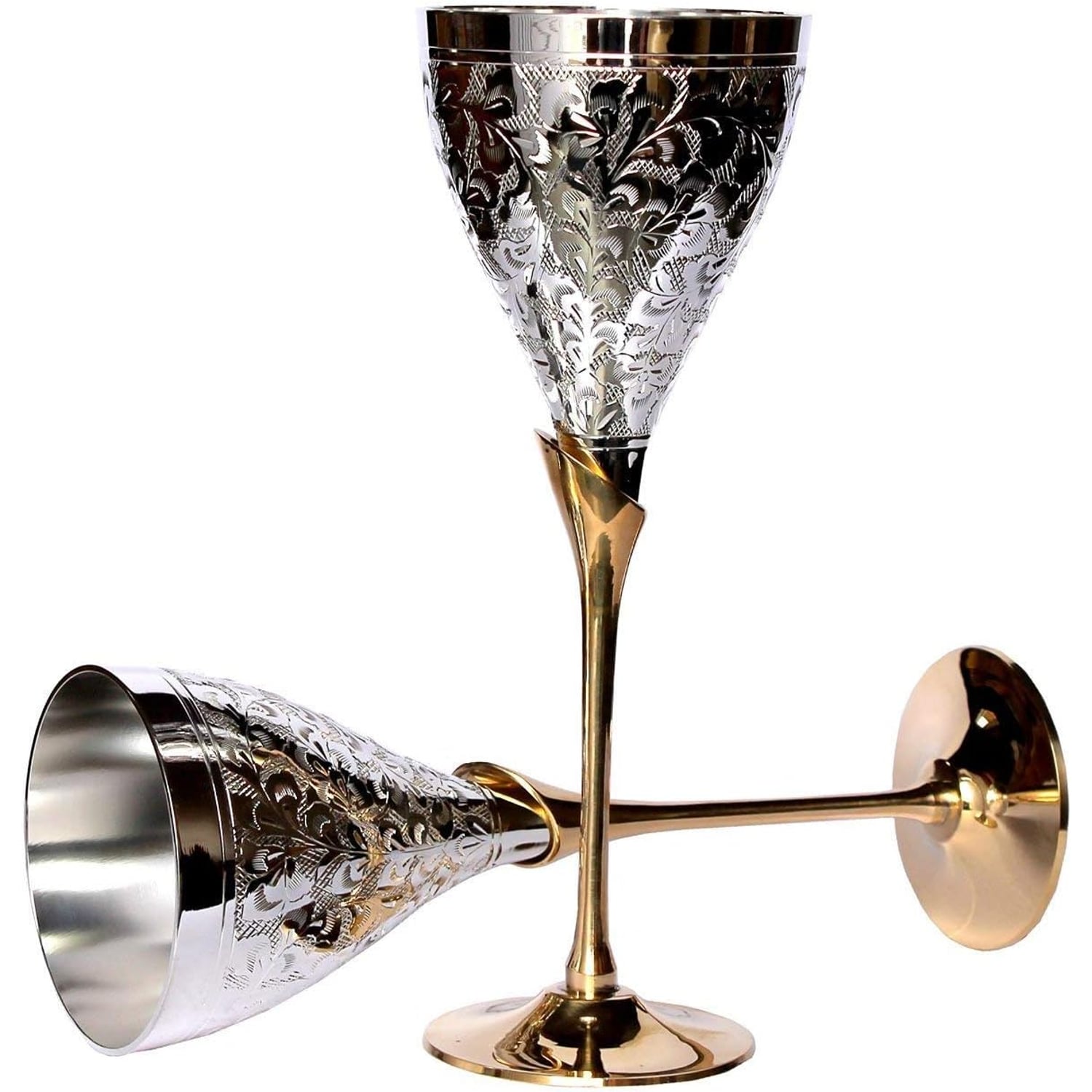 Engraved Brass Goblets, Set of 2