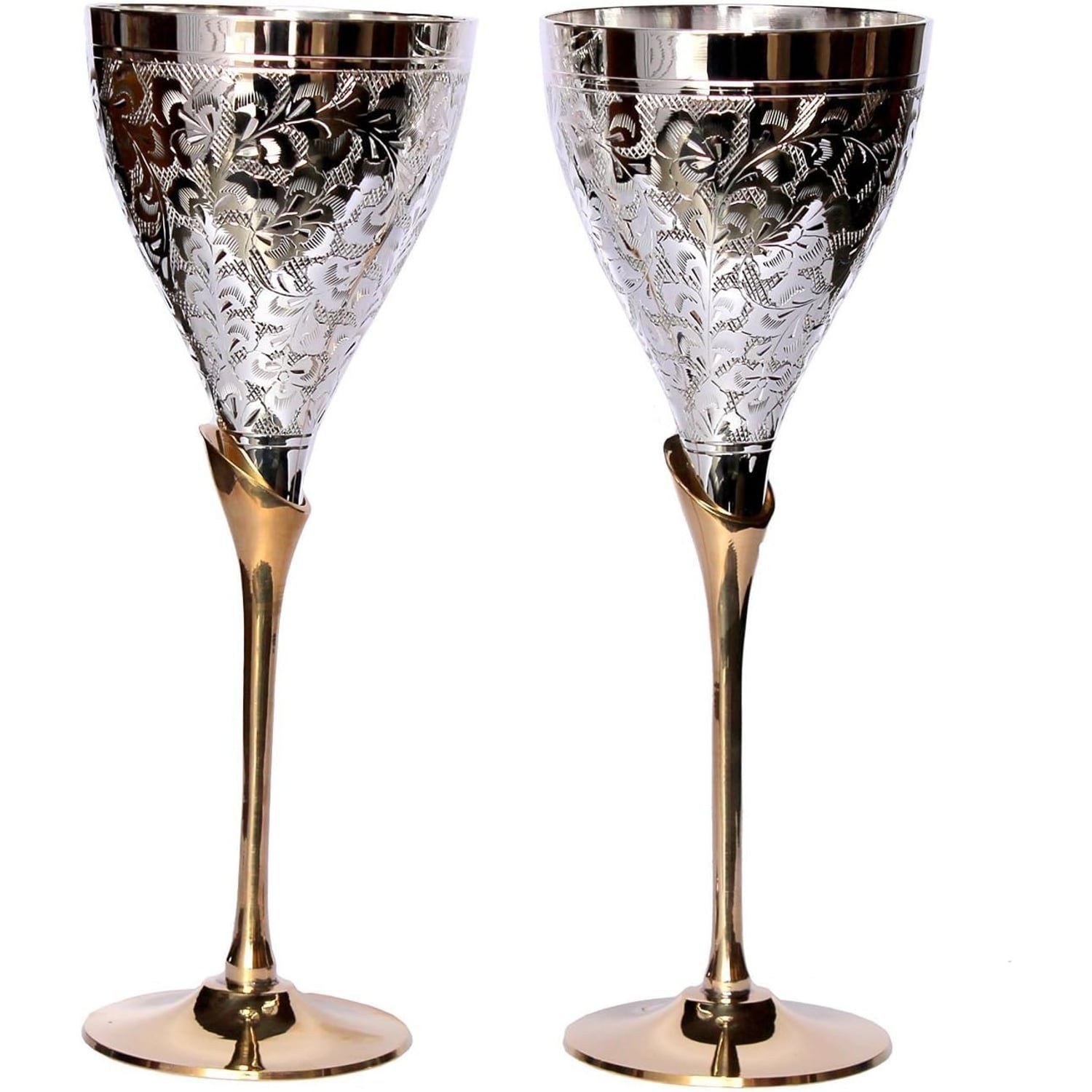 Engraved Brass Goblets, Set of 2