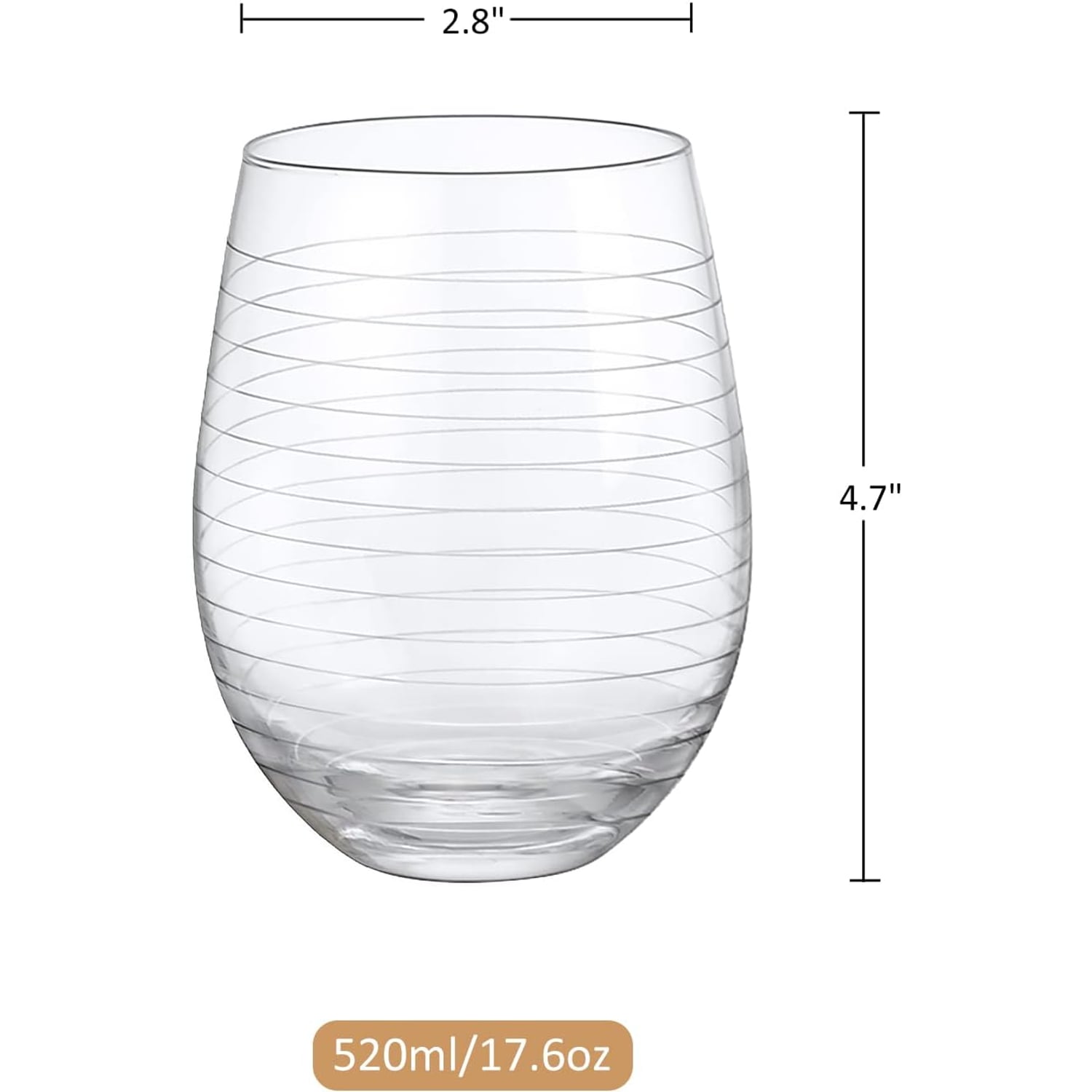 Etched Stemless Wine Glasses, Set of 4