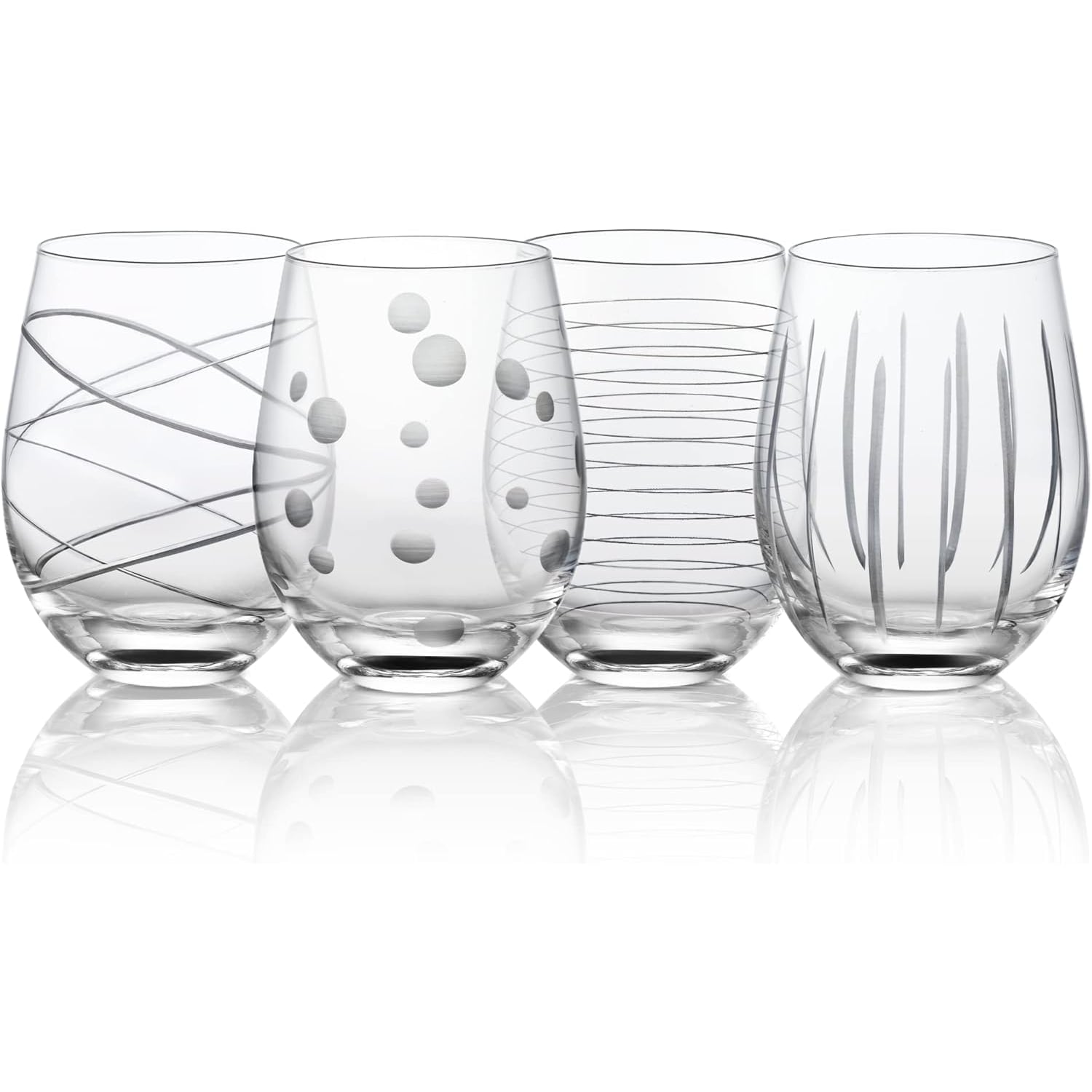 Etched Stemless Wine Glasses, Set of 4