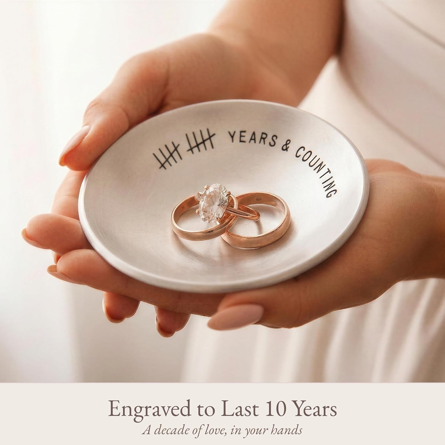 10 Years & Counting Engraved Aluminium Ring Dish: image 2