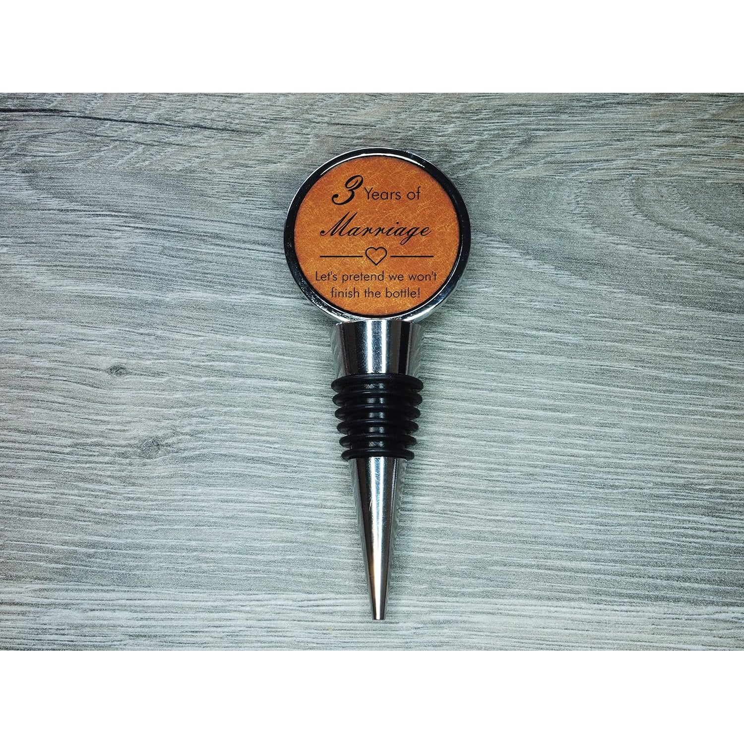 3rd Anniversary Engraved Leather Bottle Stopper