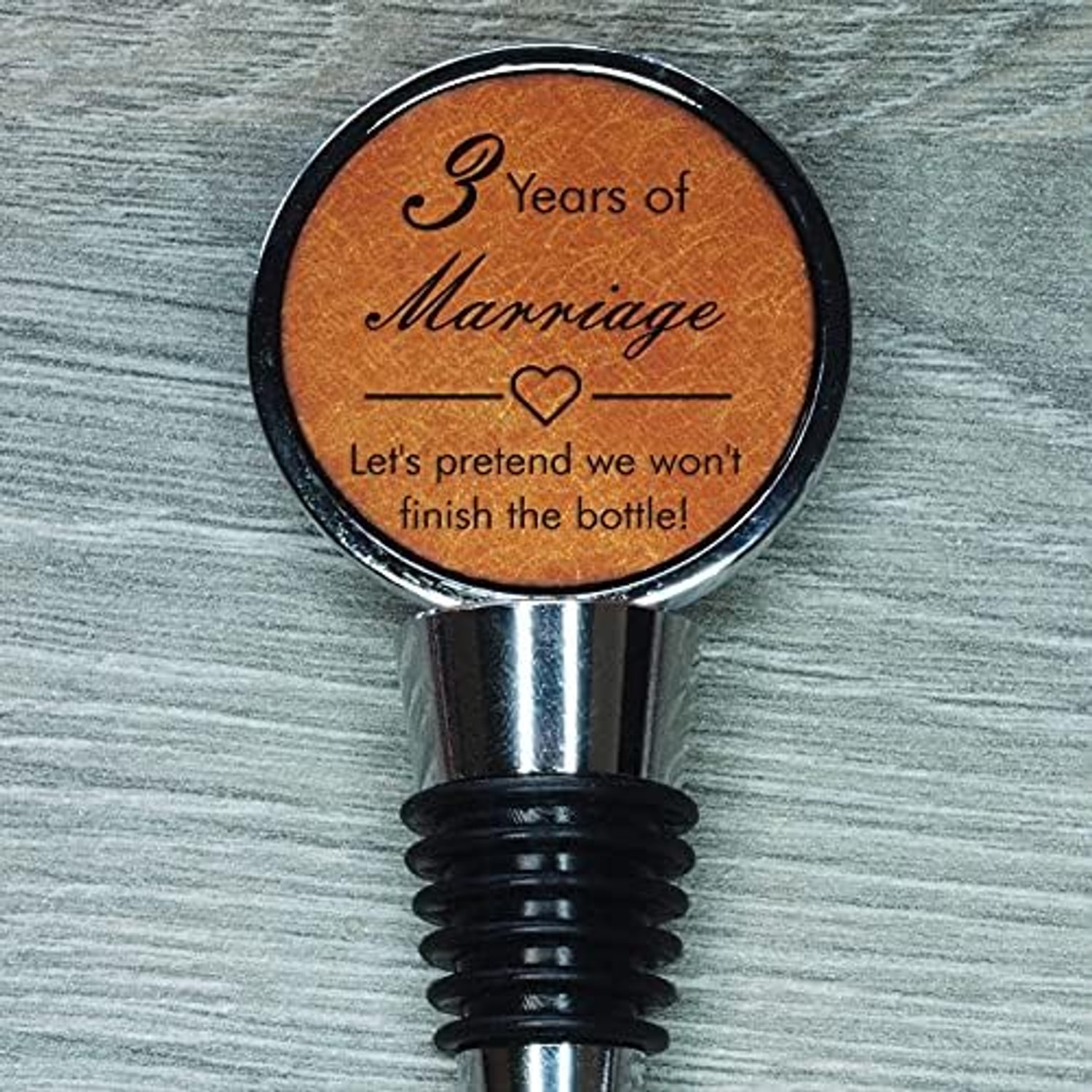 3rd Anniversary Engraved Leather Bottle Stopper