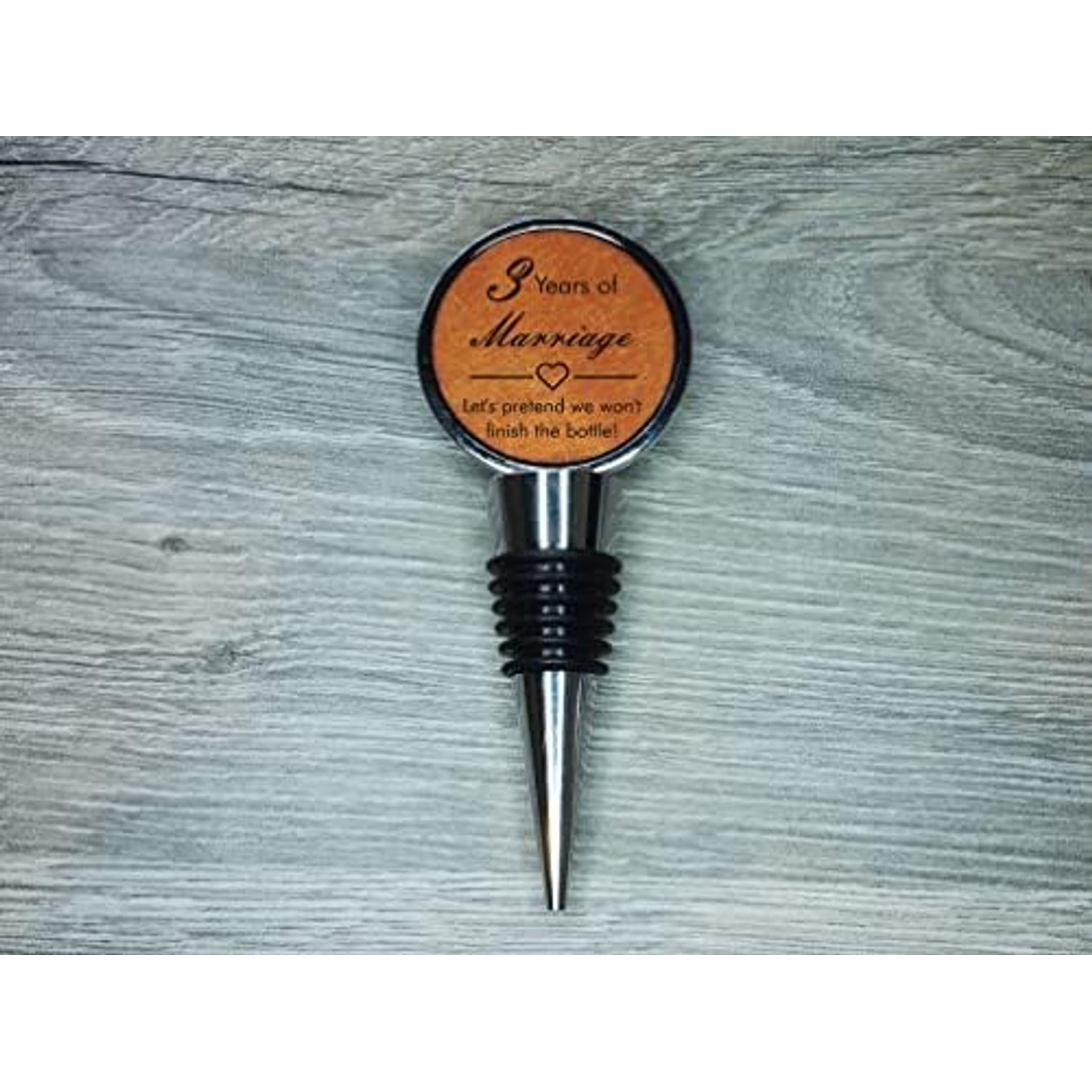 3rd Anniversary Engraved Leather Bottle Stopper