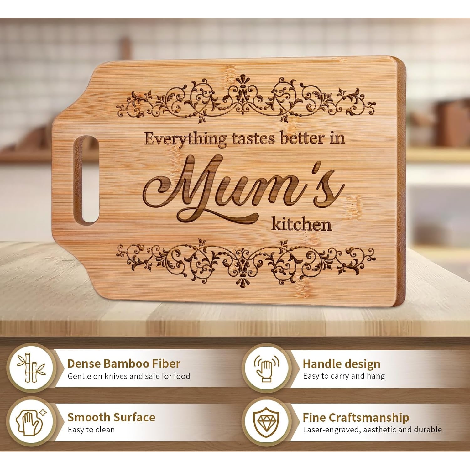 Mum's Kitchen Engraved Bamboo Chopping Board