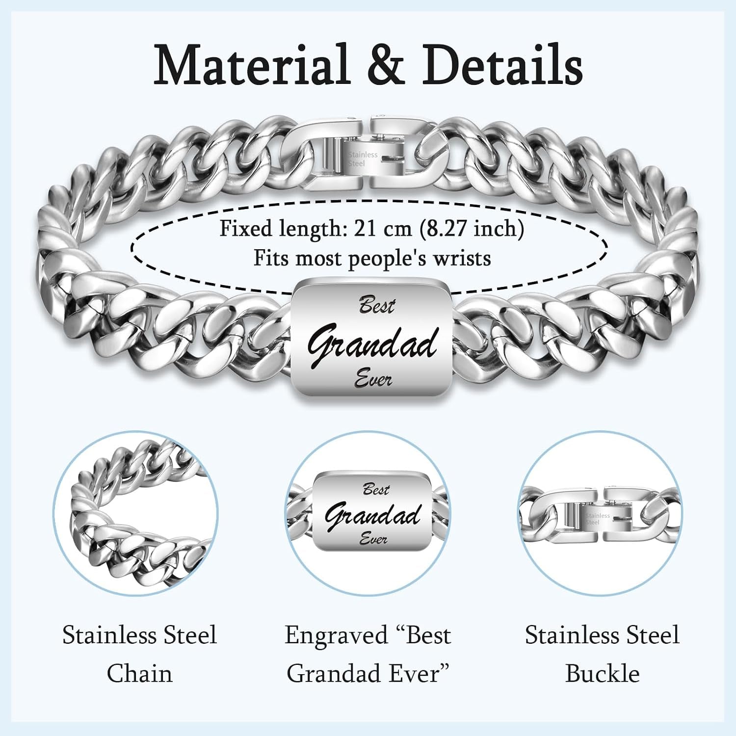 Best Grandad Ever Engraved Steel Bracelet with Gift Box: image 3