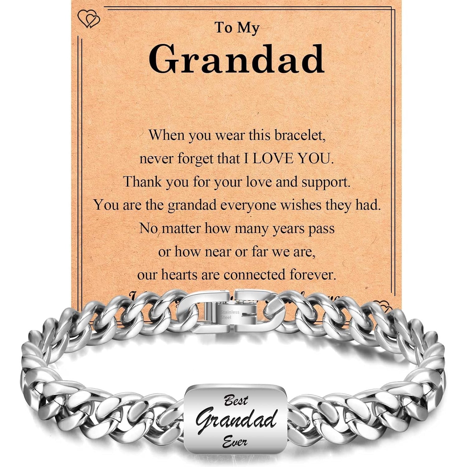 Best Grandad Ever Engraved Steel Bracelet with Gift Box