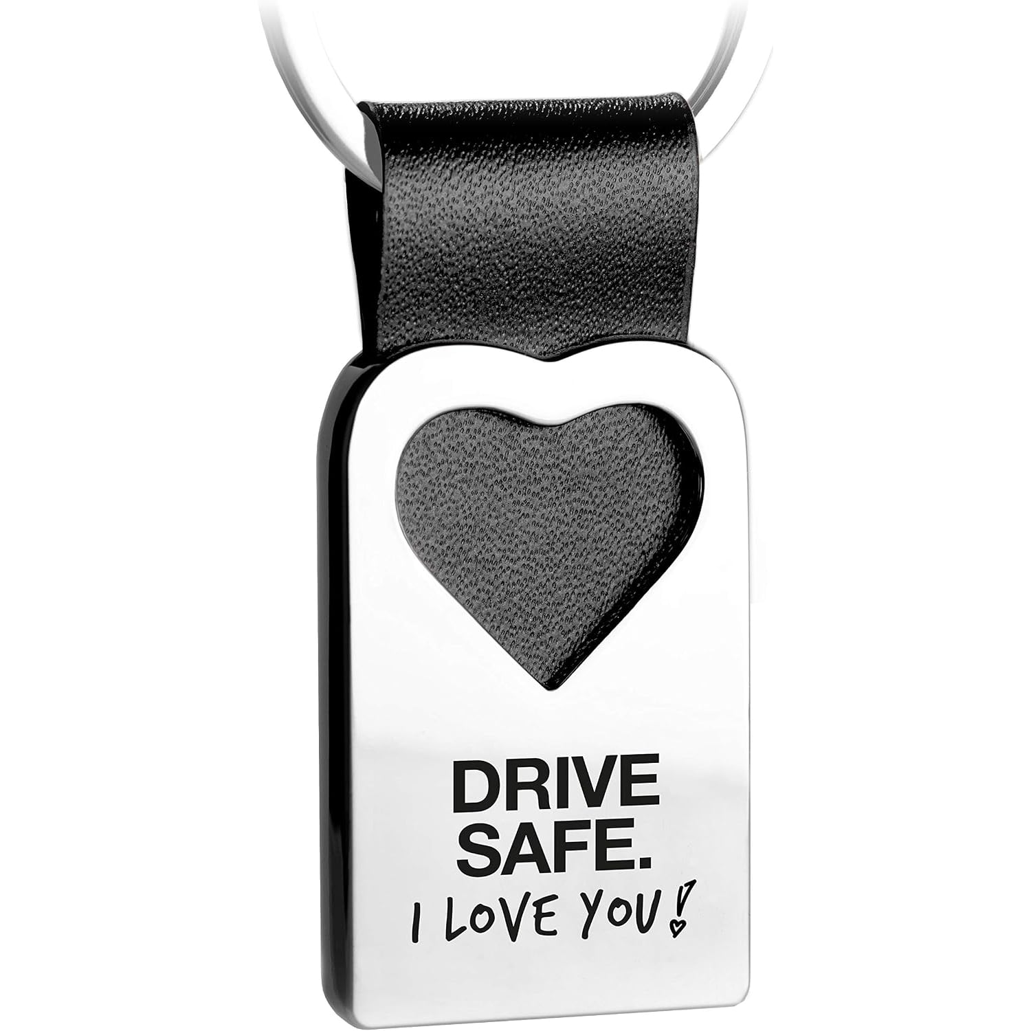 Drive Safe I Love You Engraved Leather Heart Keyring