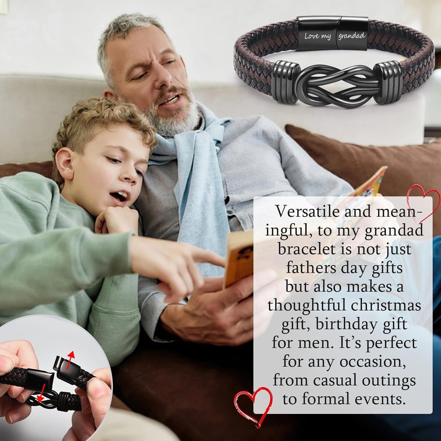 Love My Grandad Engraved Leather Bracelet: image 4