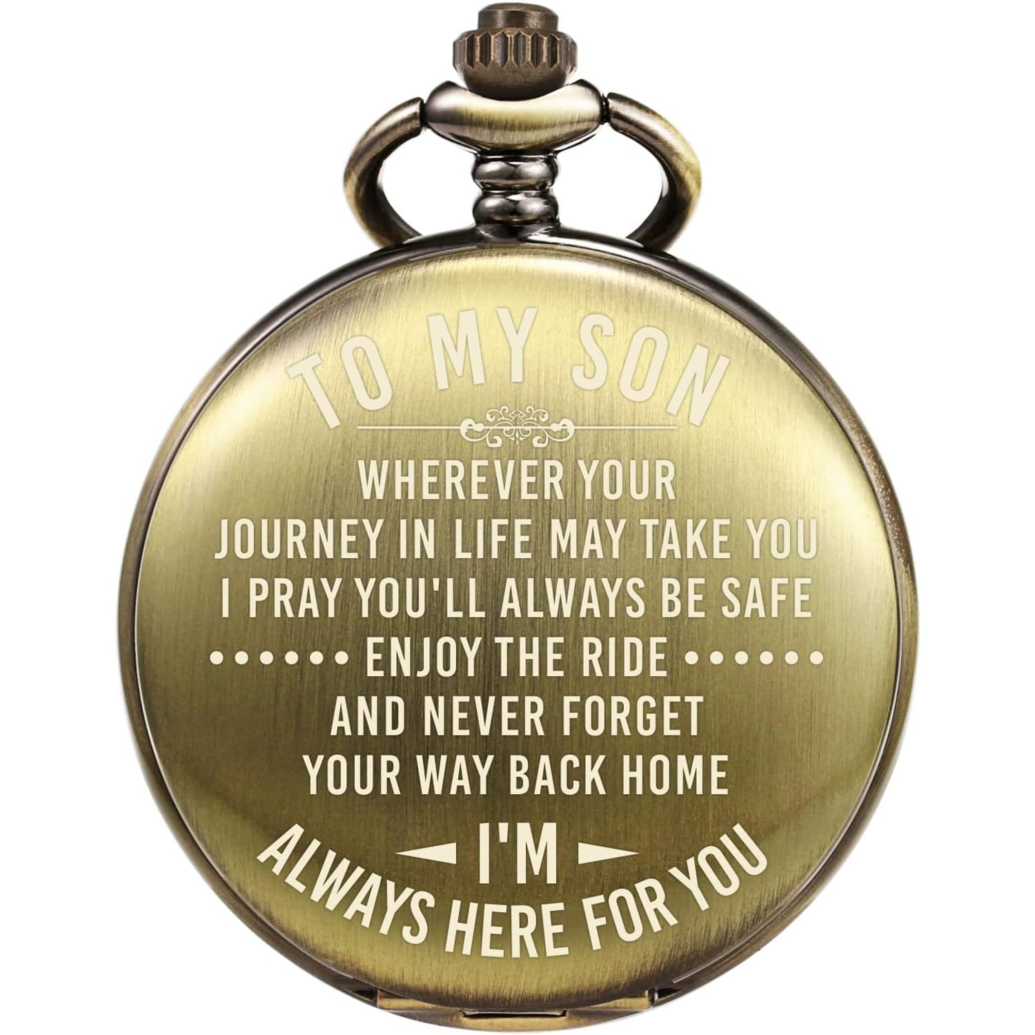 To My Son Engraved Pocket Watch with Chain and Gift Box