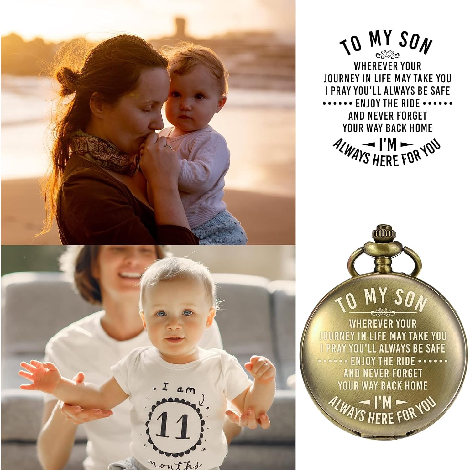 To My Son Engraved Pocket Watch with Chain and Gift Box: image 3