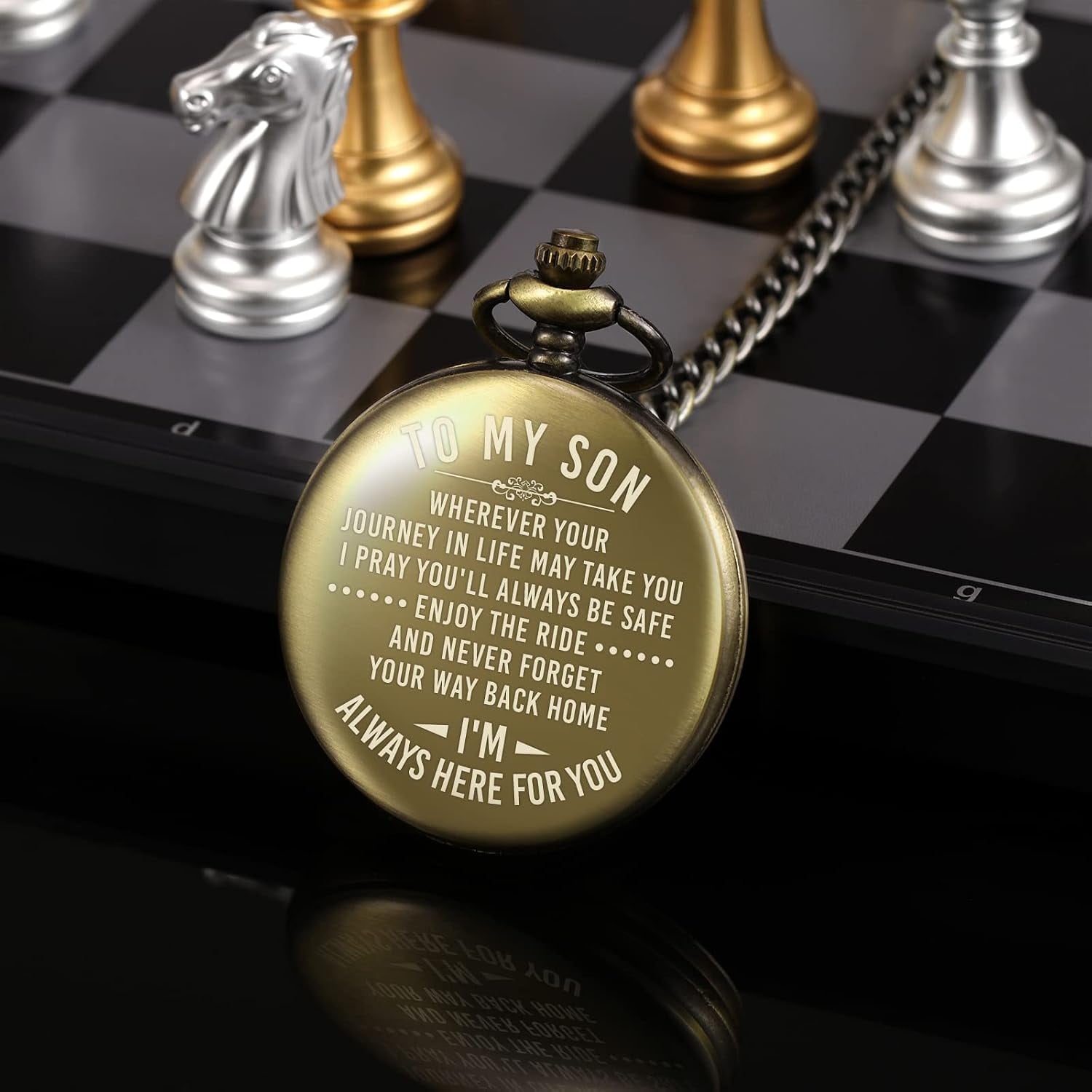 To My Son Engraved Pocket Watch with Chain and Gift Box: image 4