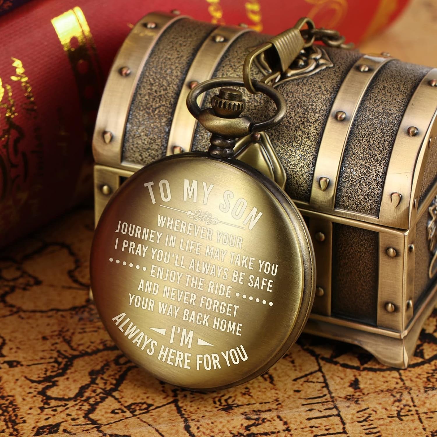 To My Son Engraved Pocket Watch with Chain and Gift Box: image 5