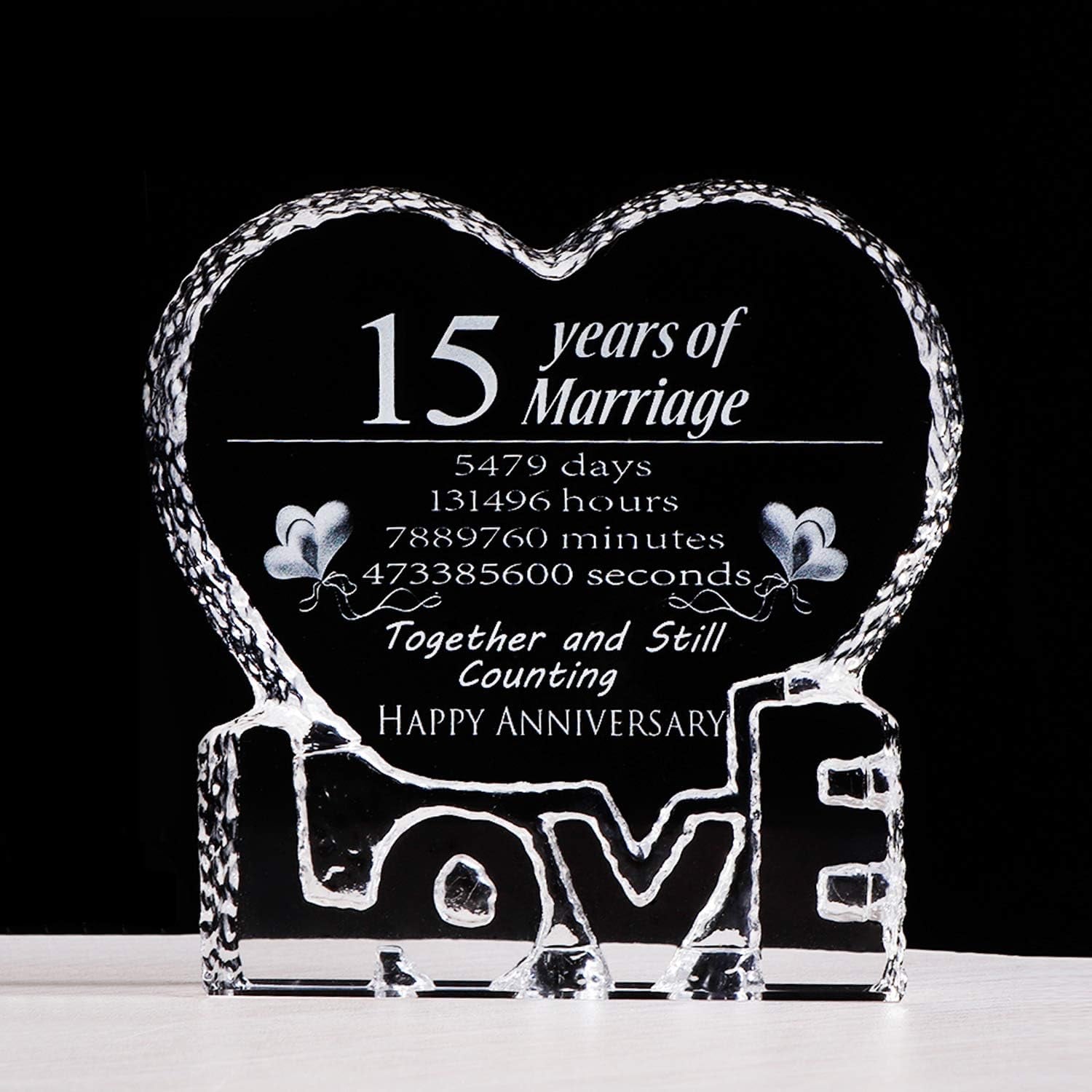 15 Years of Marriage Engraved Crystal Heart Keepsake