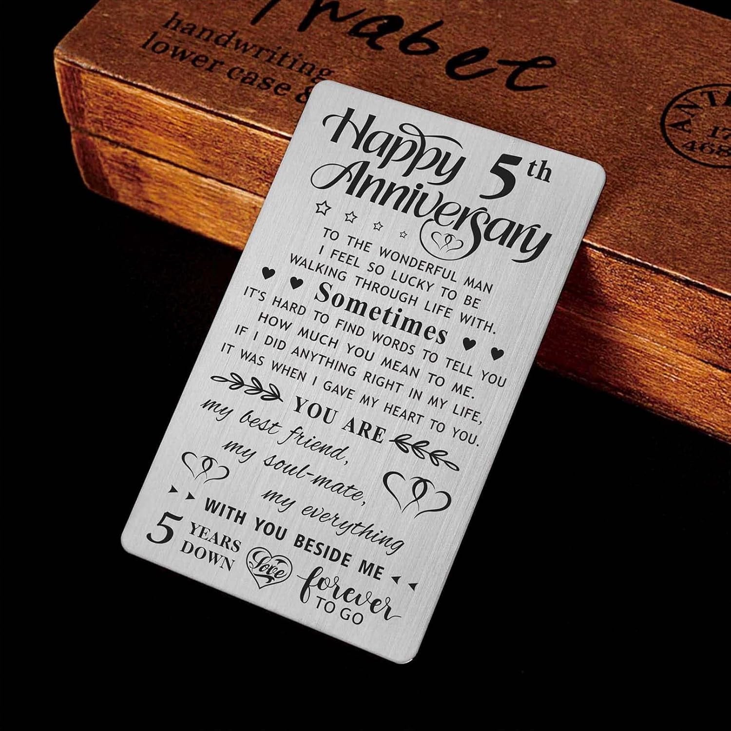 5th Anniversary Engraved Metal Wallet Card for Him