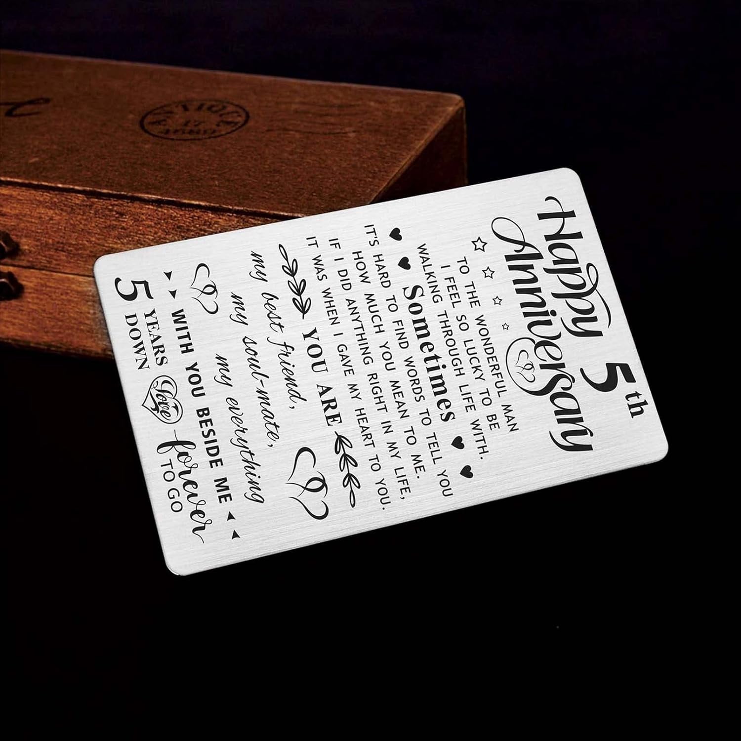 5th Anniversary Engraved Metal Wallet Card for Him