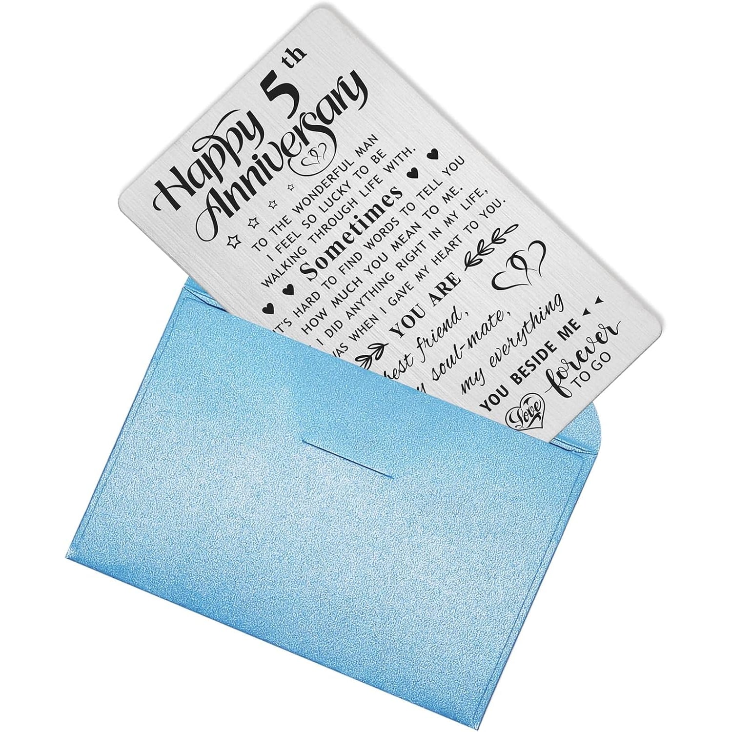 5th Anniversary Engraved Metal Wallet Card for Him