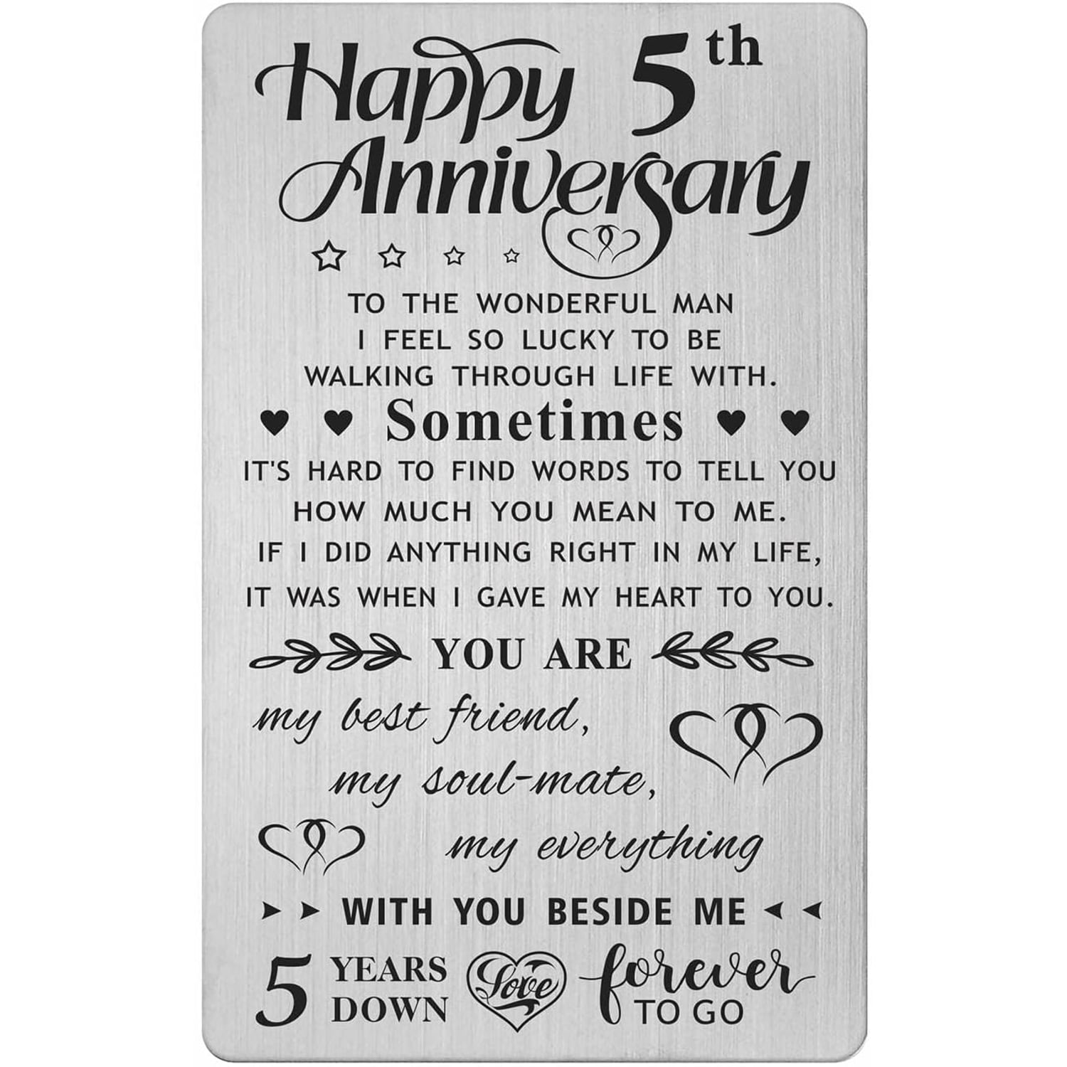 5th Anniversary Engraved Metal Wallet Card for Him