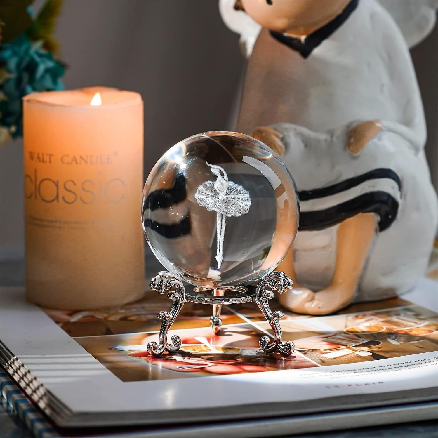 Ballerina Engraved Crystal Ball with Silver-Tone Stand: image 2