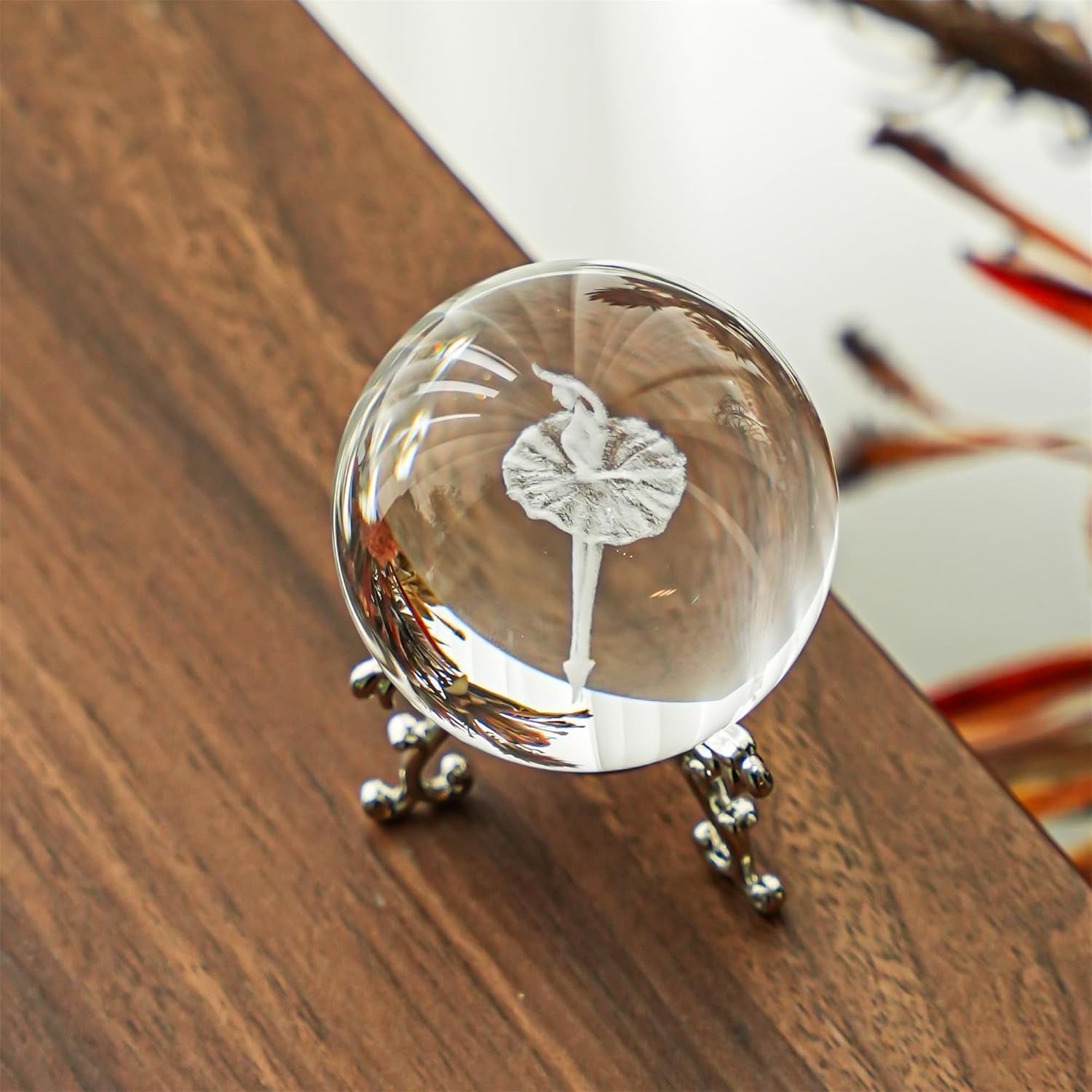 Ballerina Engraved Crystal Ball with Silver-Tone Stand: image 3