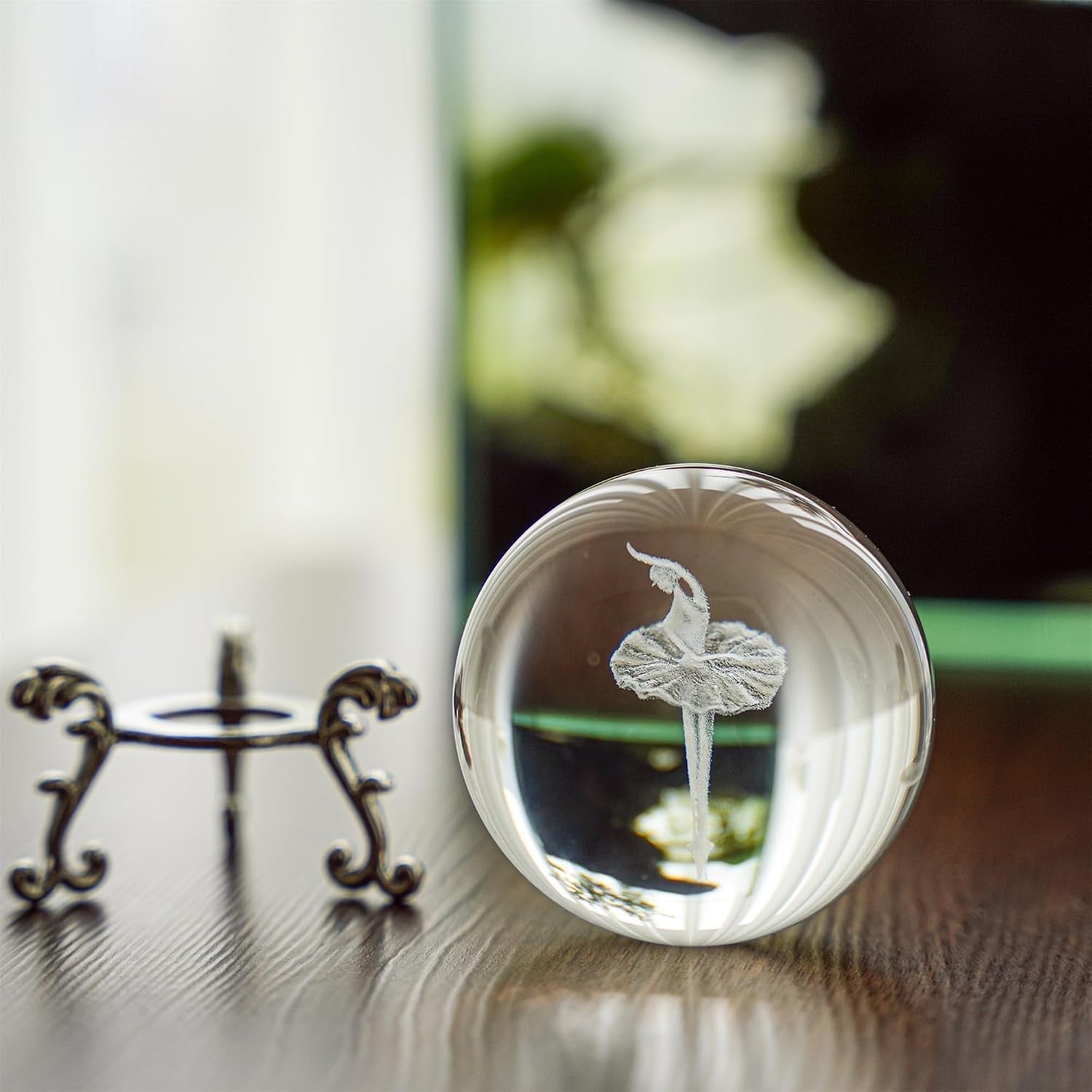 Ballerina Engraved Crystal Ball with Silver-Tone Stand: image 5