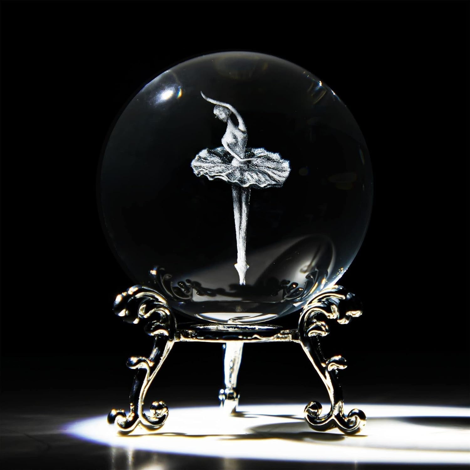 Ballerina Engraved Crystal Ball with Silver-Tone Stand