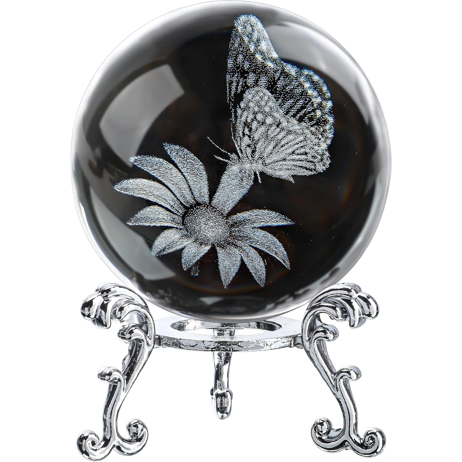 Butterfly Engraved Crystal Ball with Stand: image 6