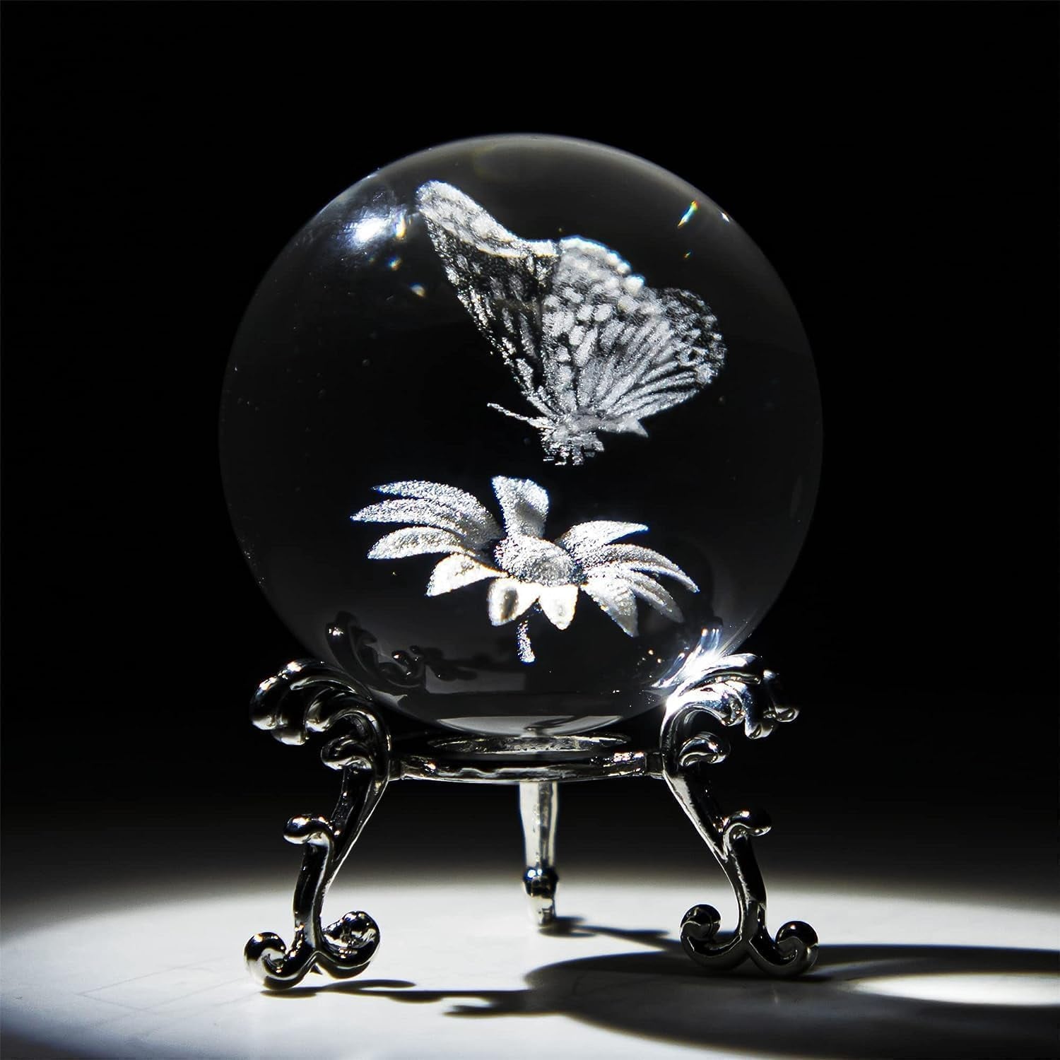 Butterfly Engraved Crystal Ball with Stand: image 7