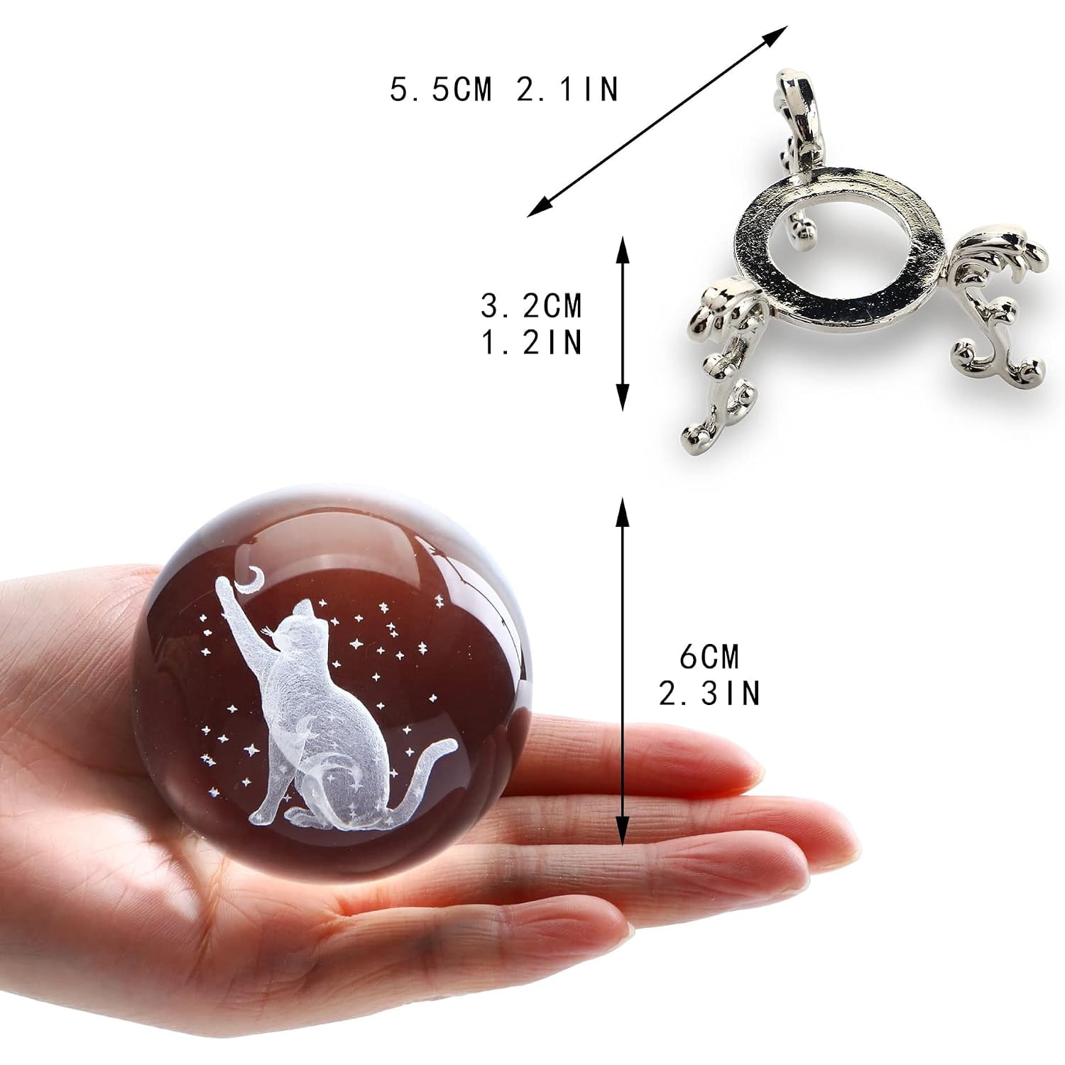 Cat Engraved Crystal Ball with Metal Stand: image 5