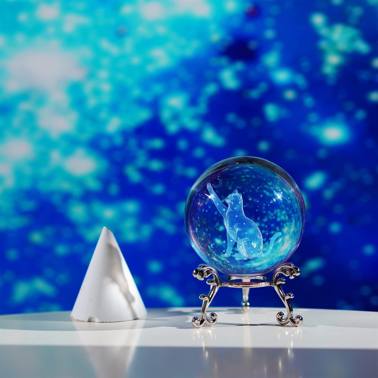 Cat Engraved Crystal Ball with Metal Stand: image 6