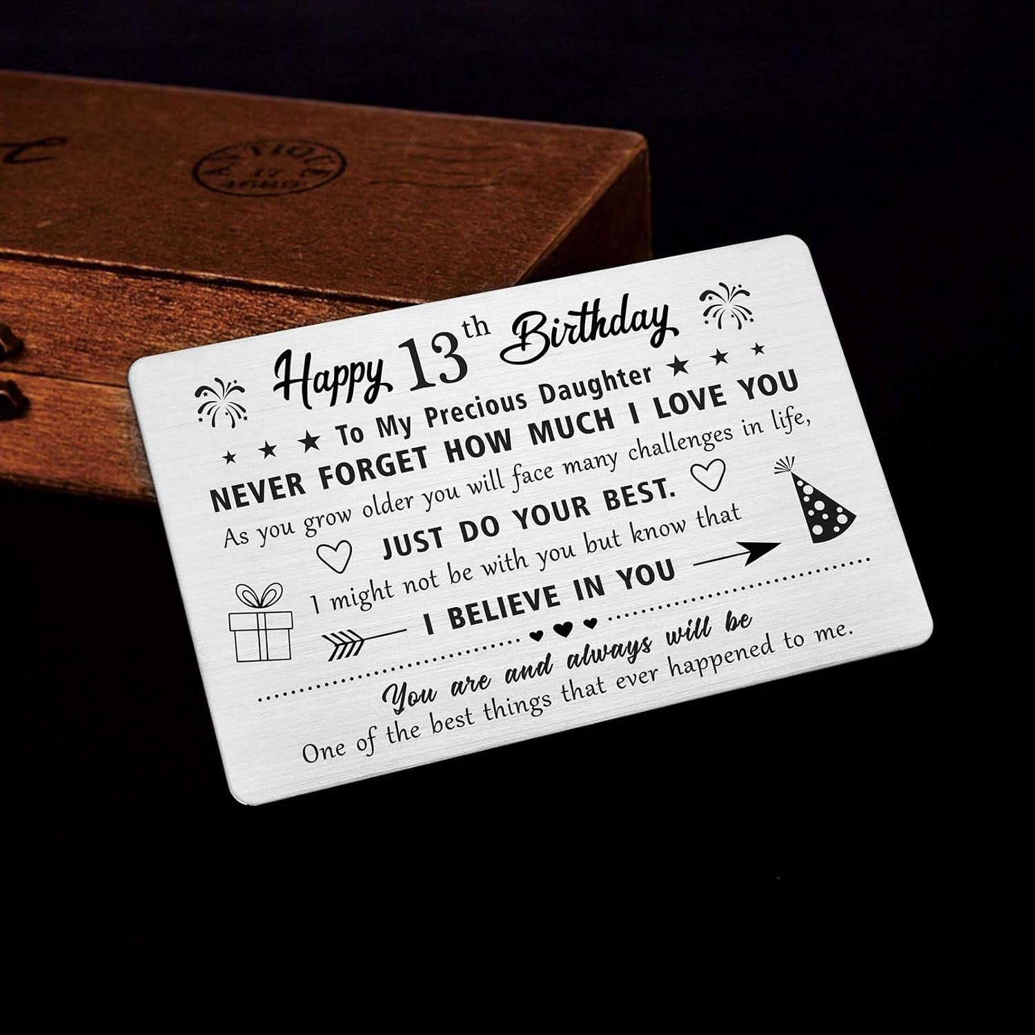 Daughter 13th Birthday Engraved Metal Wallet Card: image 3