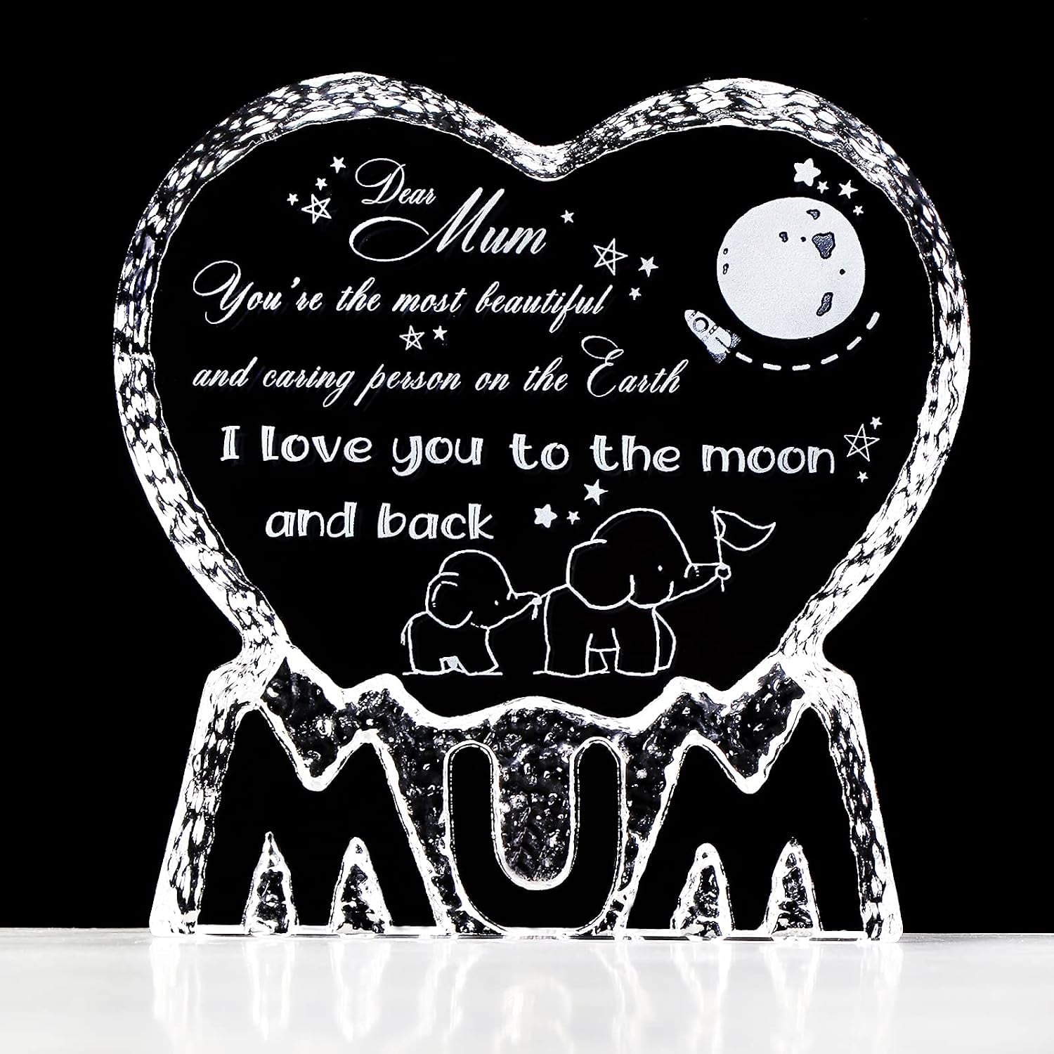 Dear Mum Engraved Crystal Heart Keepsake