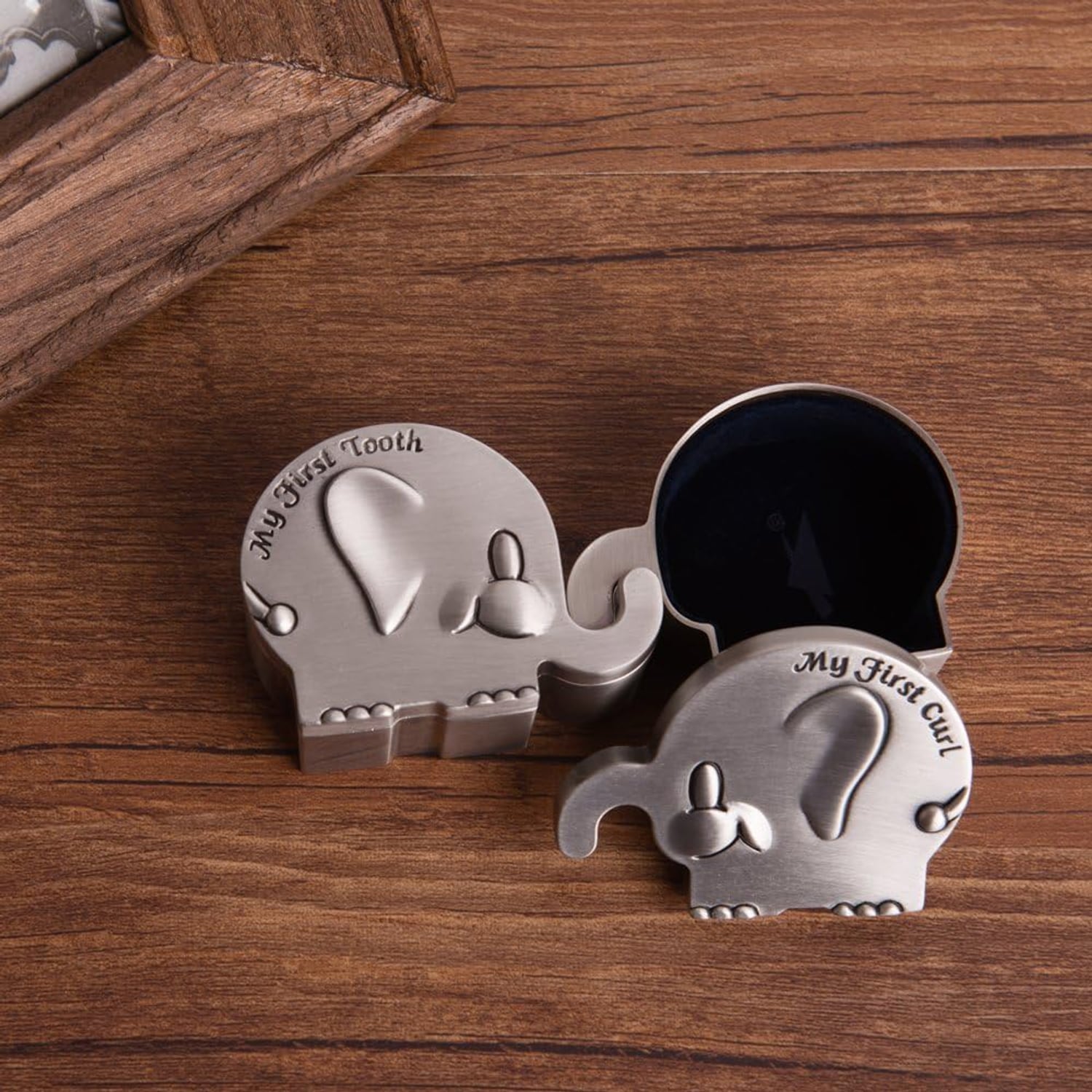 First Tooth and Curl Engraved Elephant Keepsake Box Set