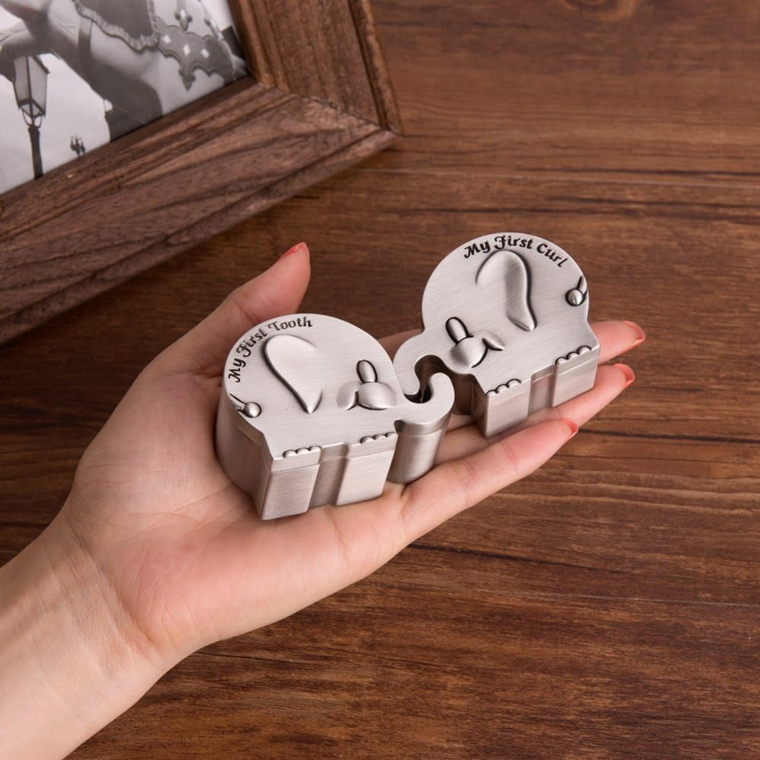 First Tooth and Curl Engraved Elephant Keepsake Box Set