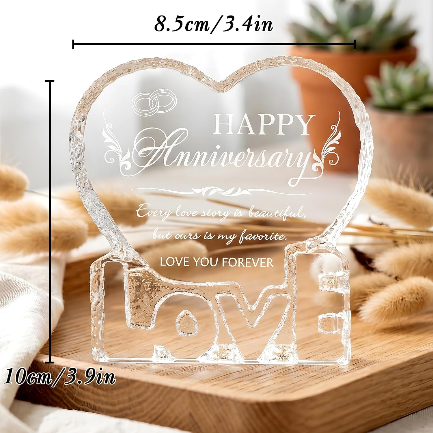 Happy Anniversary Engraved Crystal Heart Ornament: image 3