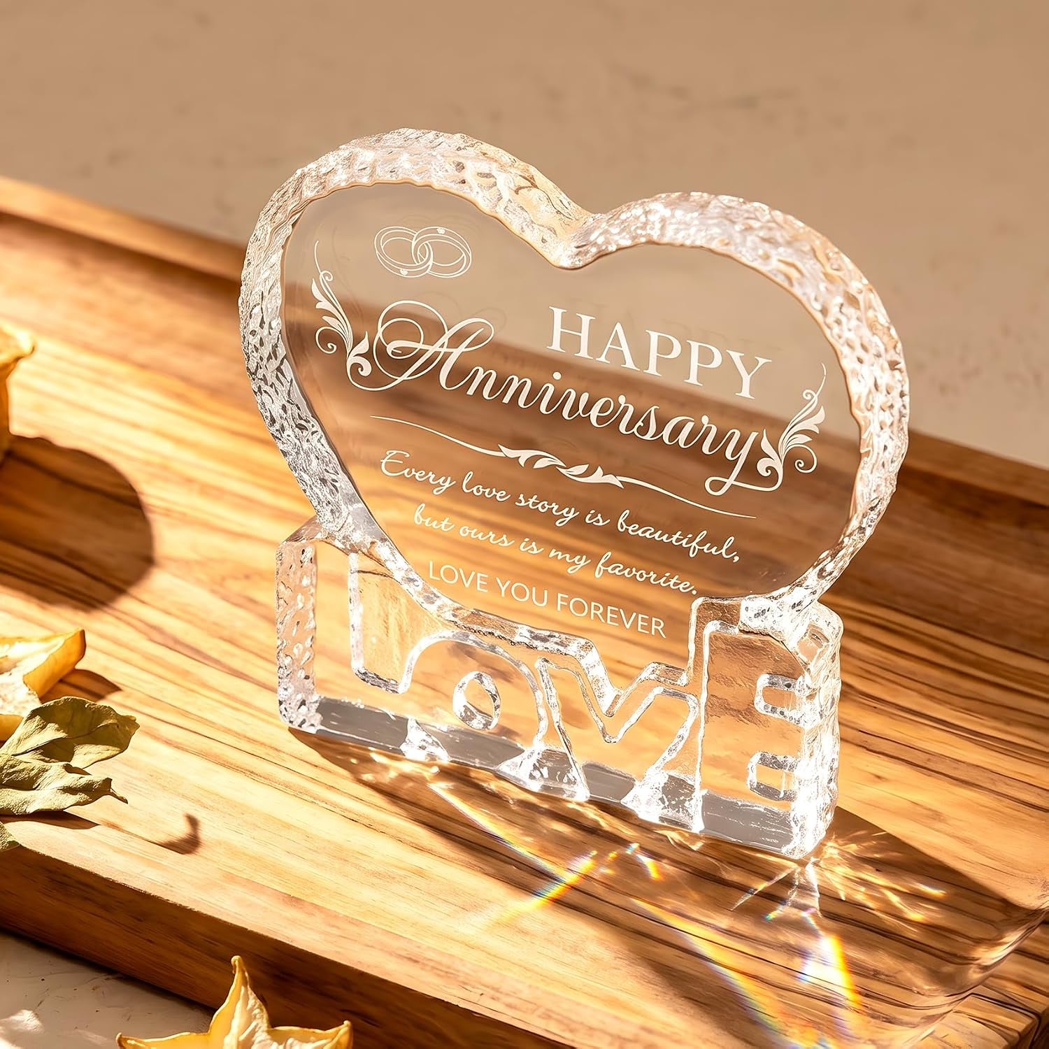 Happy Anniversary Engraved Crystal Heart Ornament: image 4