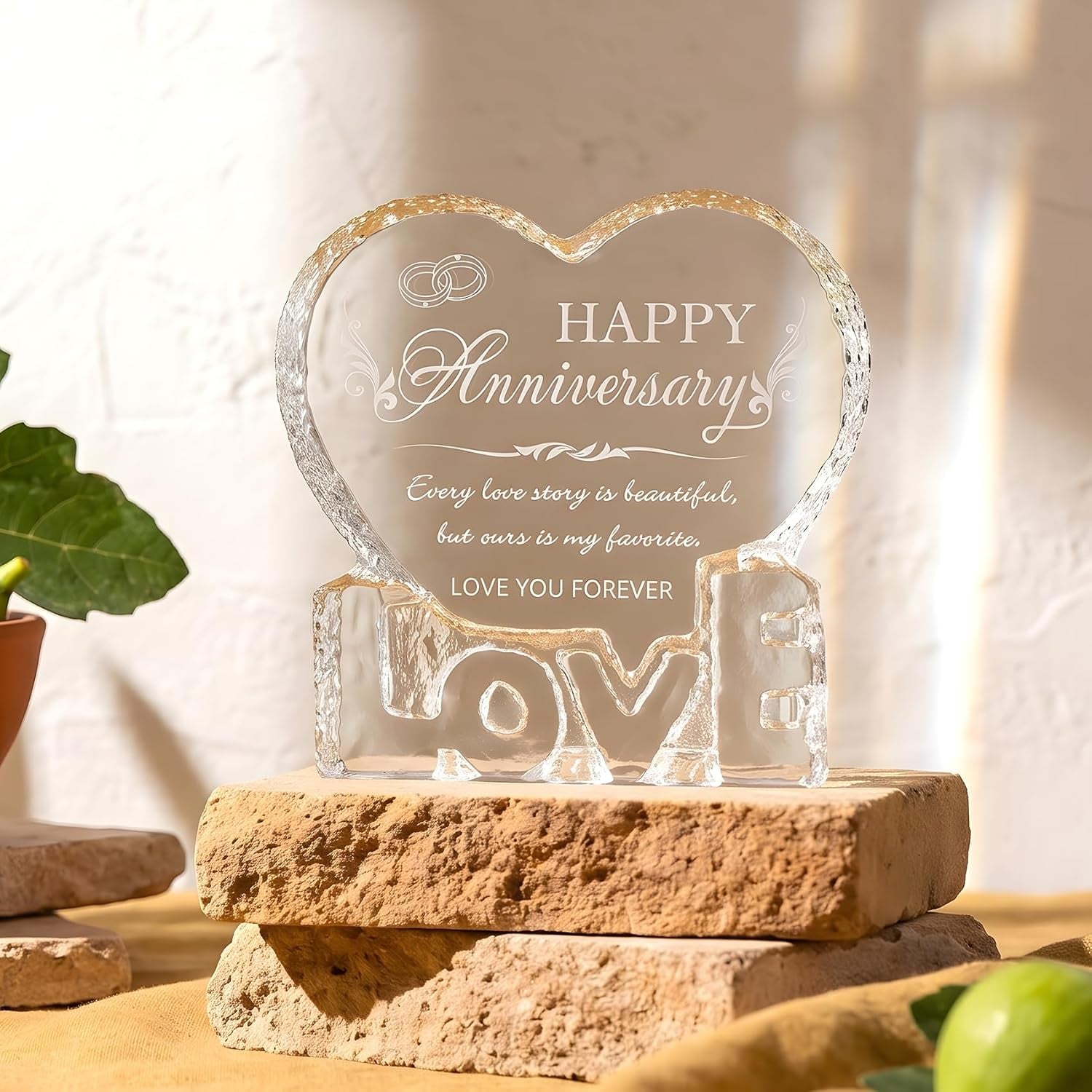 Happy Anniversary Engraved Crystal Heart Ornament: image 5