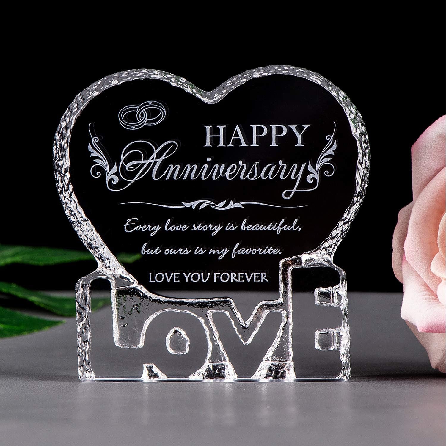 Happy Anniversary Engraved Crystal Heart Ornament