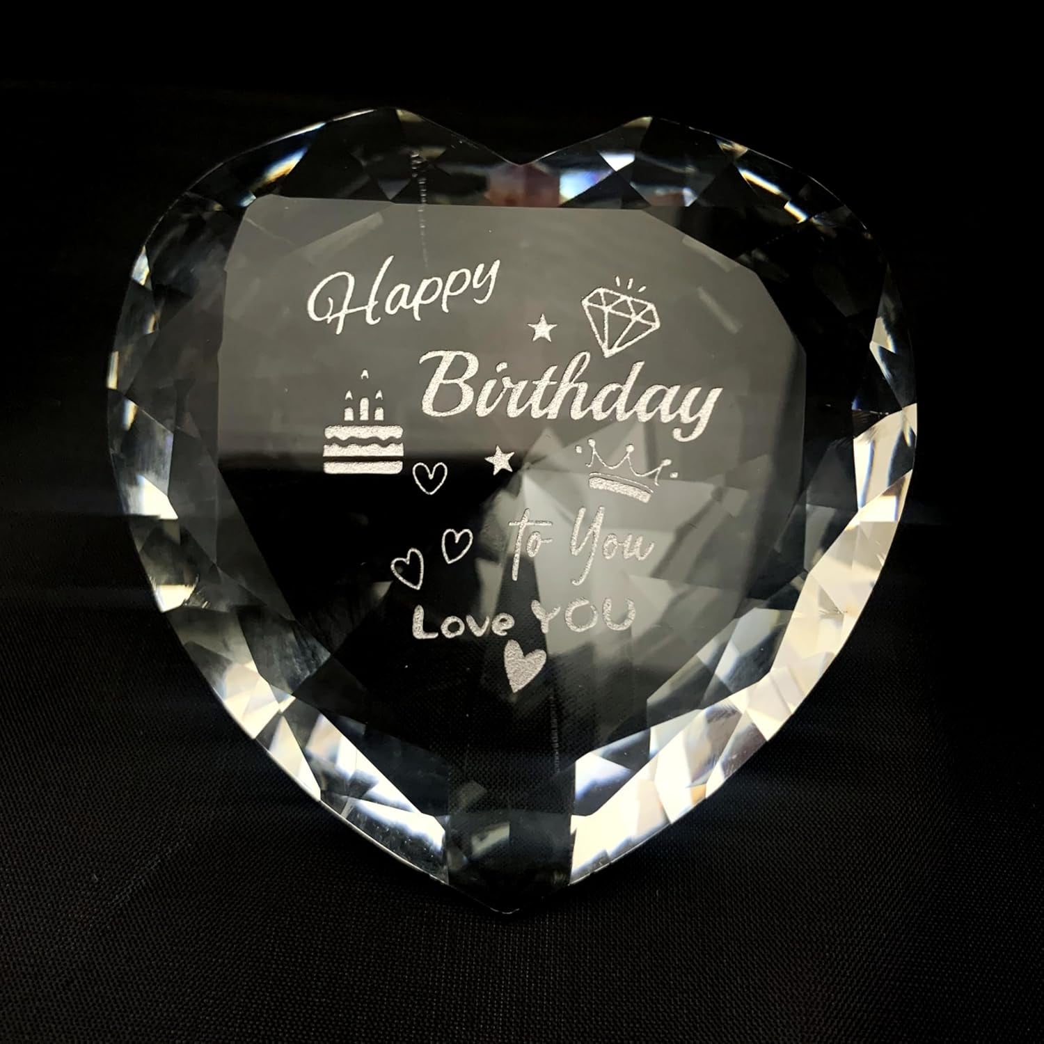 Happy Birthday Engraved Crystal Heart Keepsake