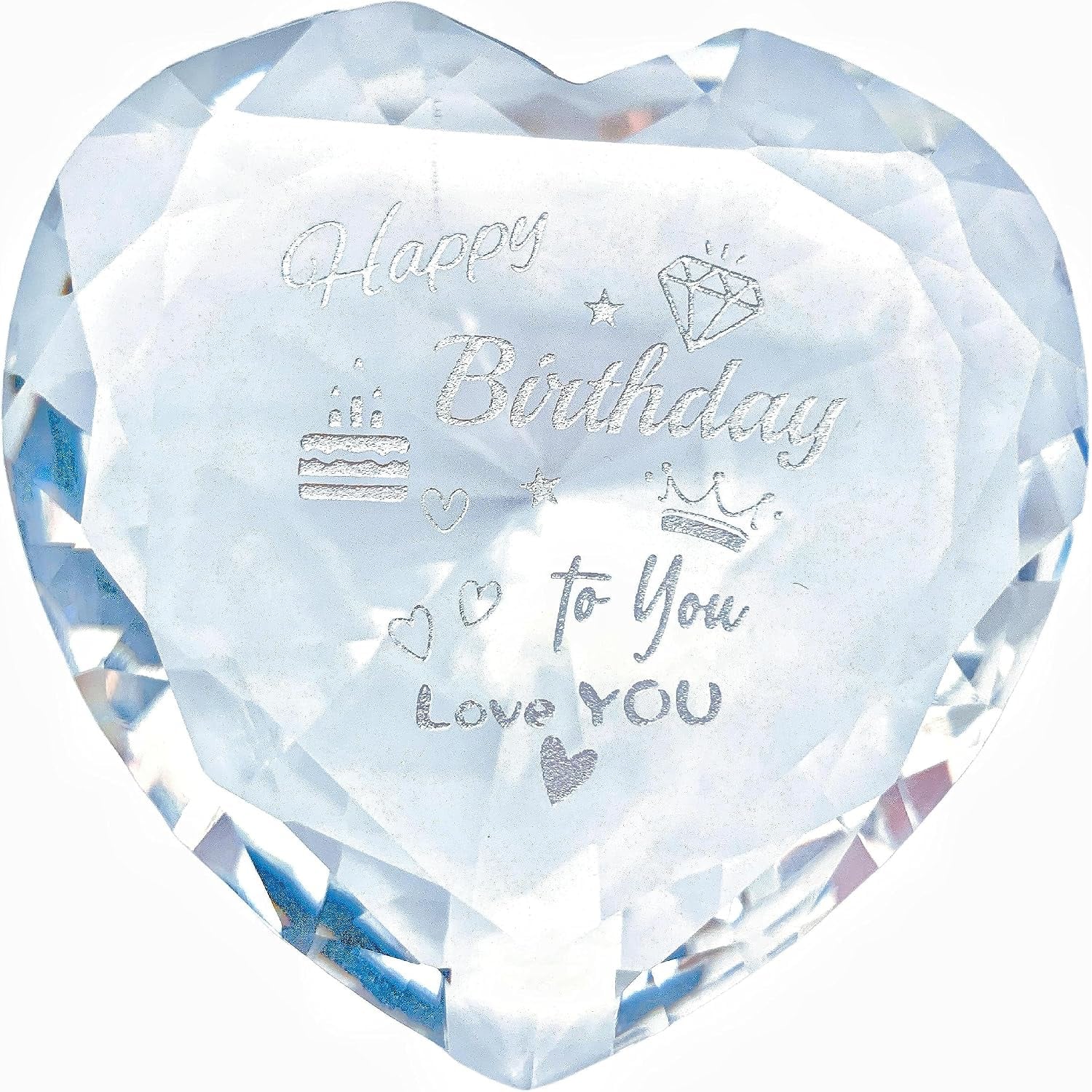 Happy Birthday Engraved Crystal Heart Keepsake