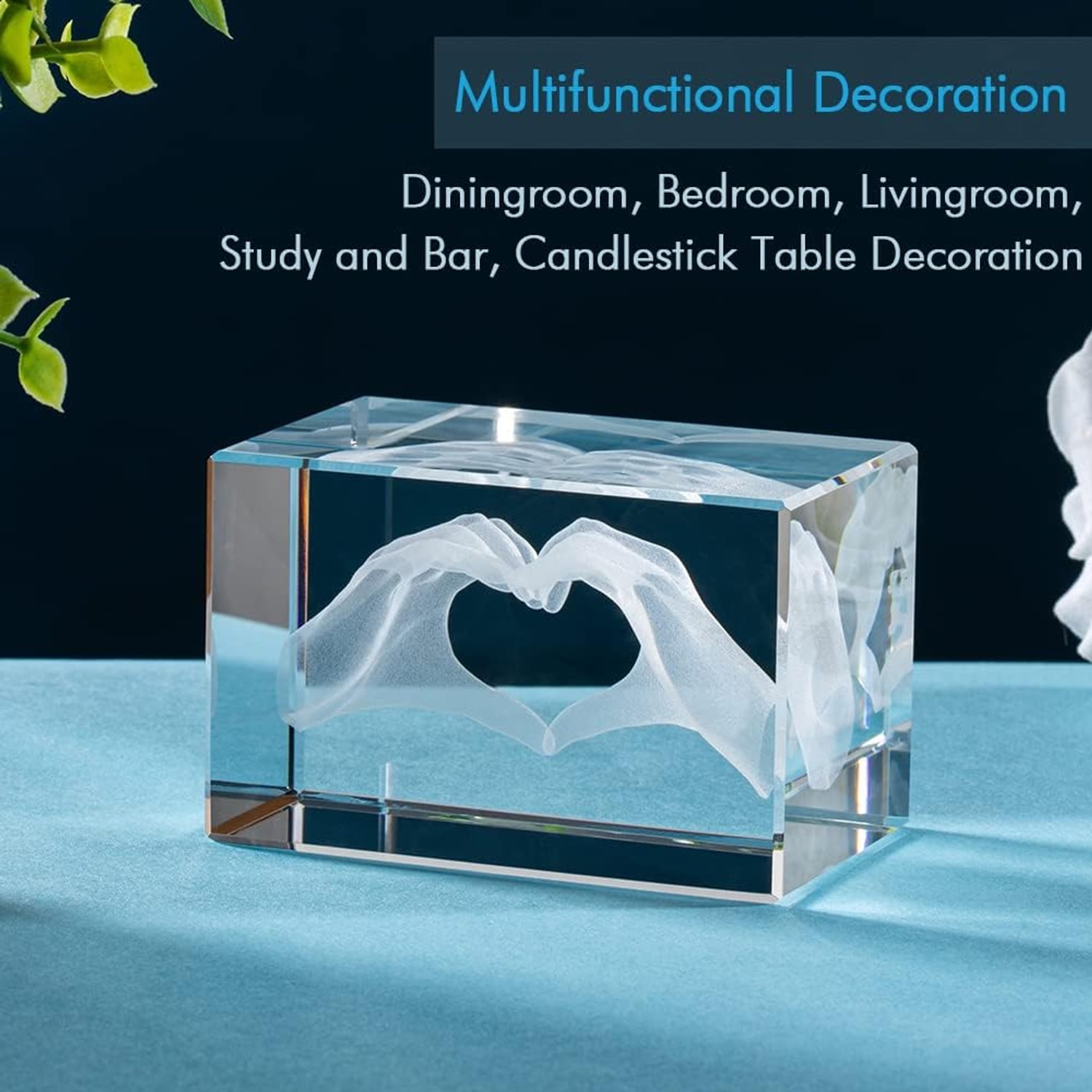 Heart Hands Engraved Crystal Cube: image 4