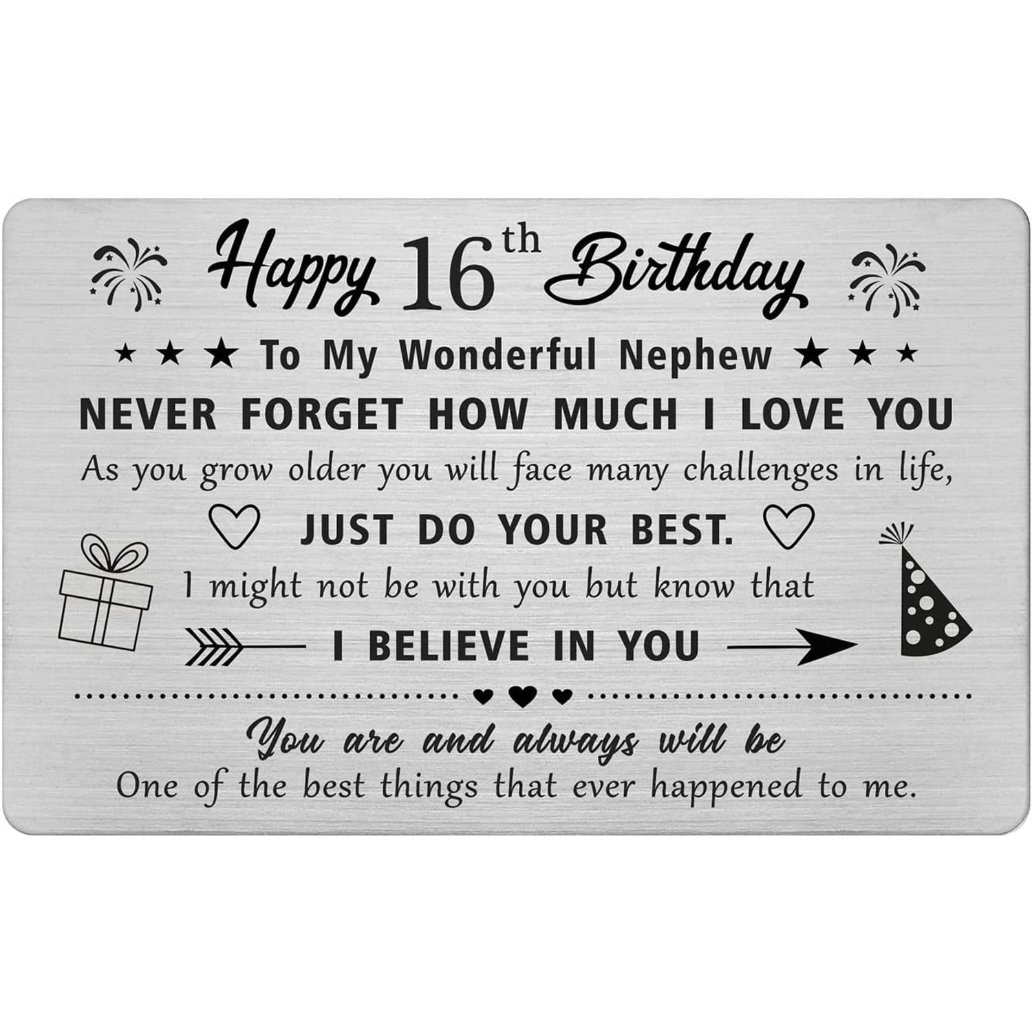 Nephew 16th Birthday Engraved Metal Wallet Card