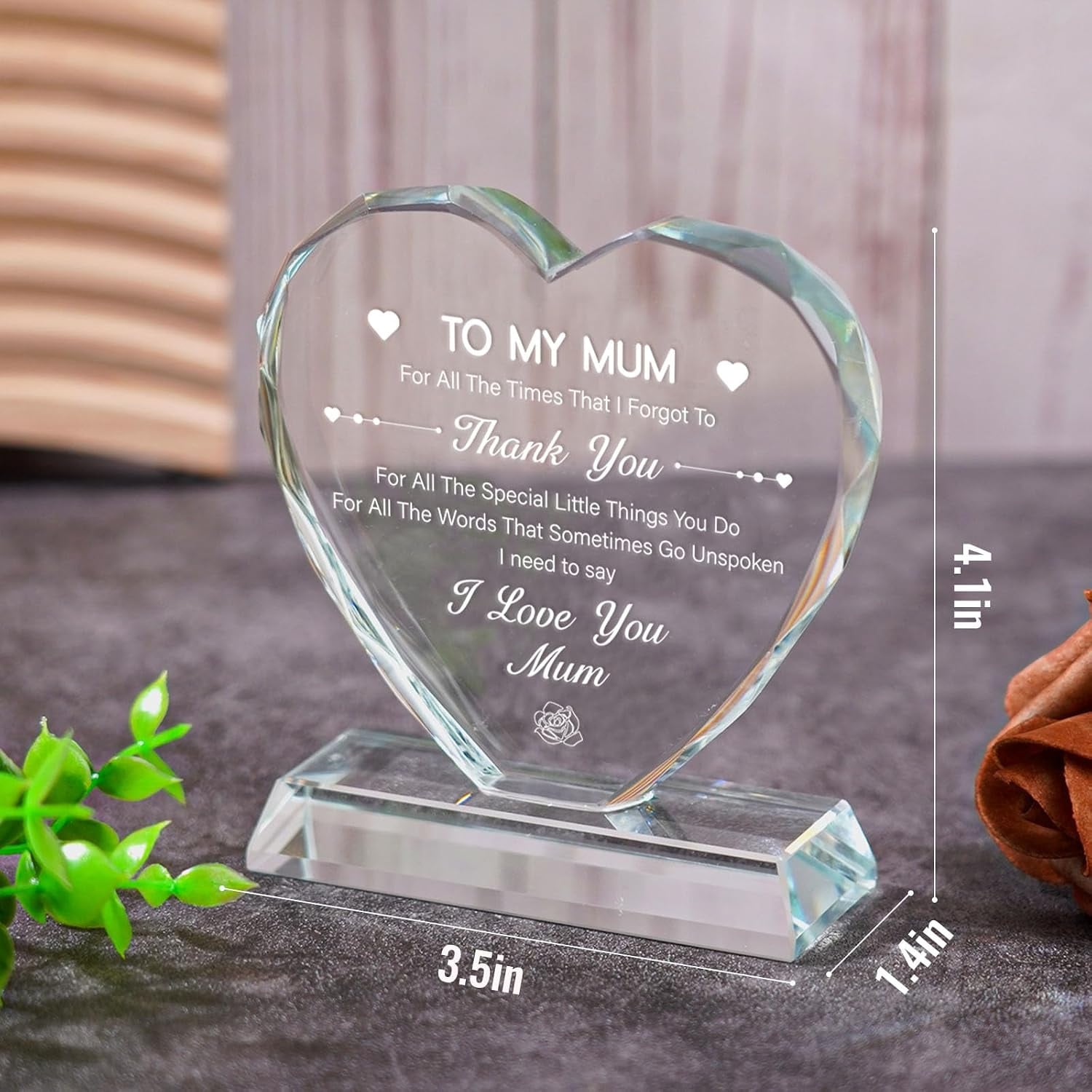 To My Mum Engraved Crystal Heart Keepsake