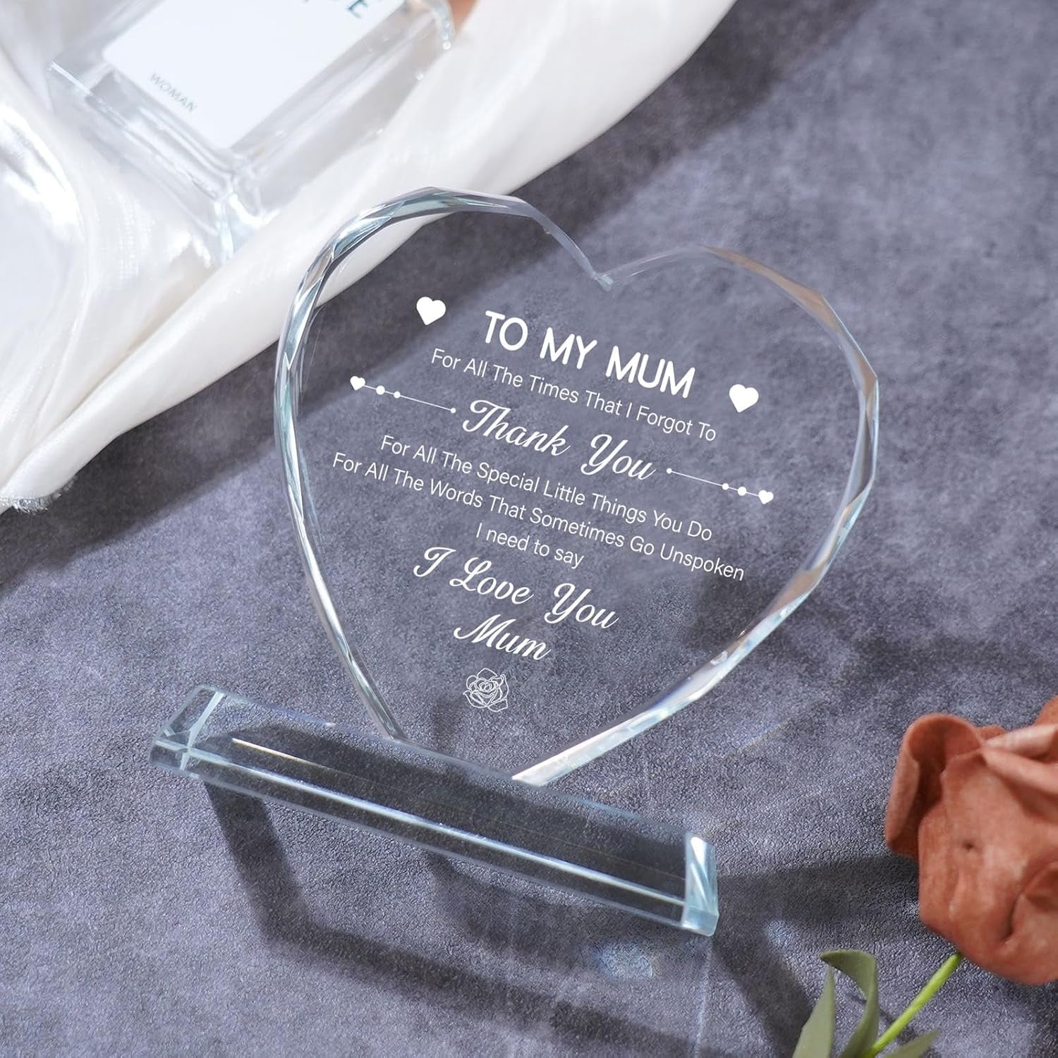 To My Mum Engraved Crystal Heart Keepsake