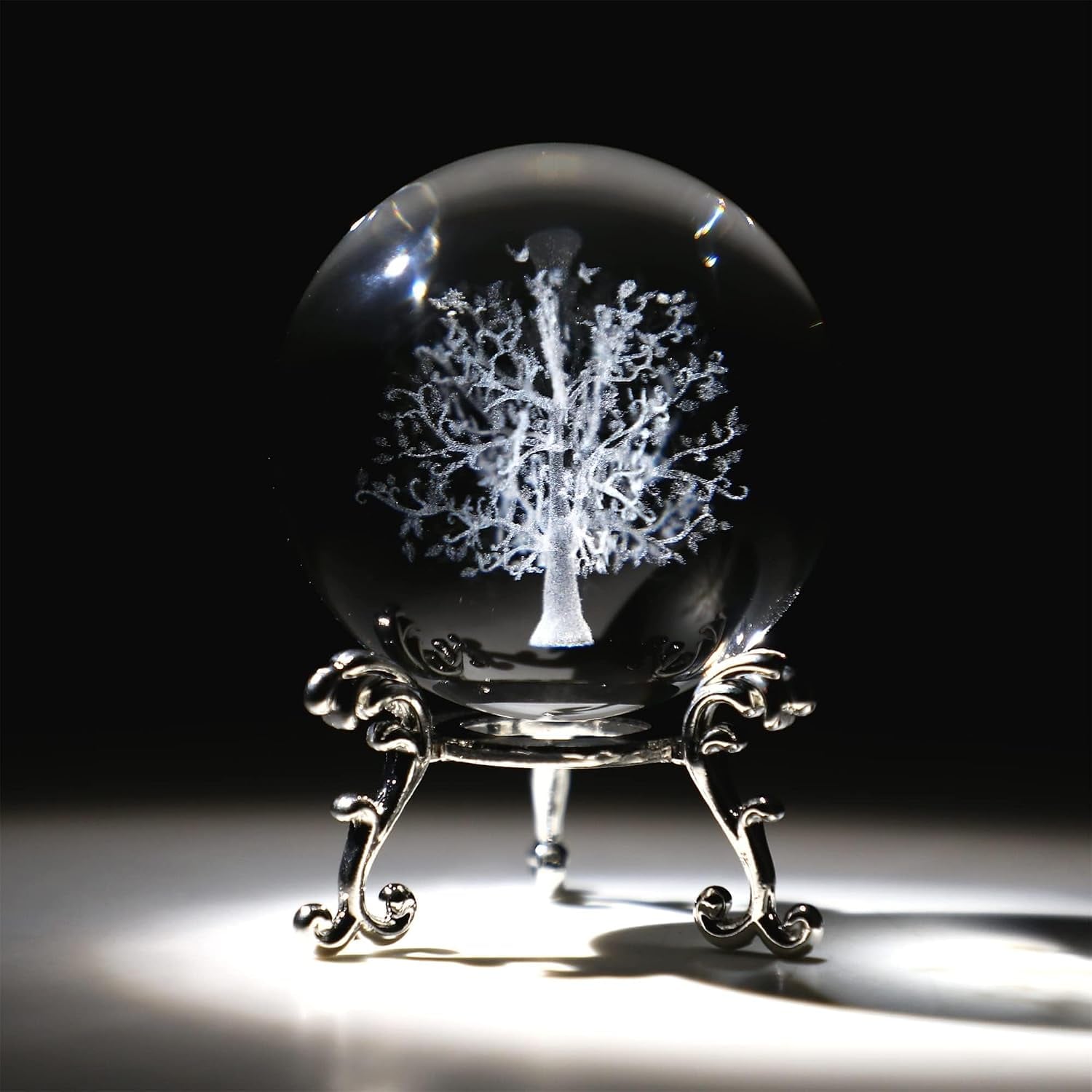 Tree of Life Engraved Crystal Ball with Stand