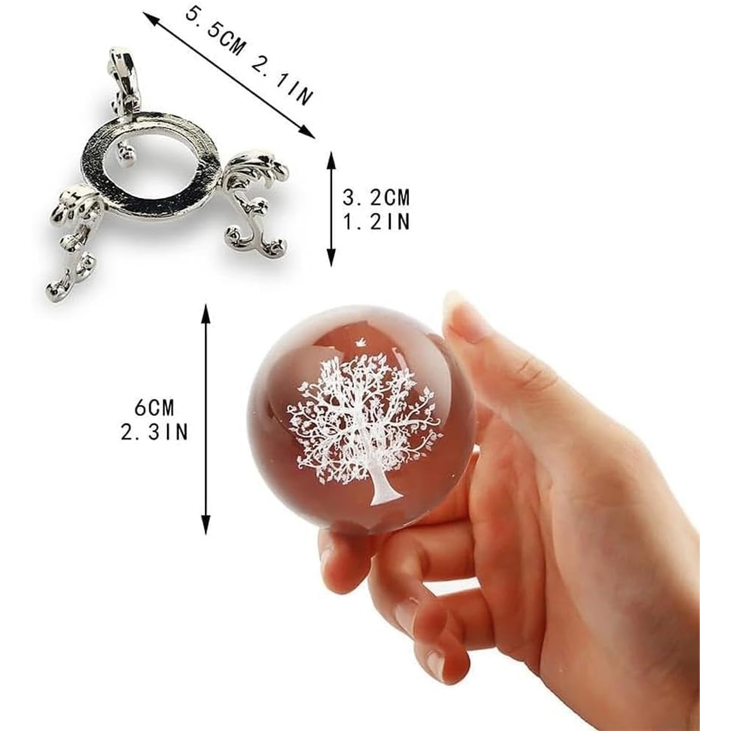 Tree of Life Engraved Crystal Ball with Stand: image 2