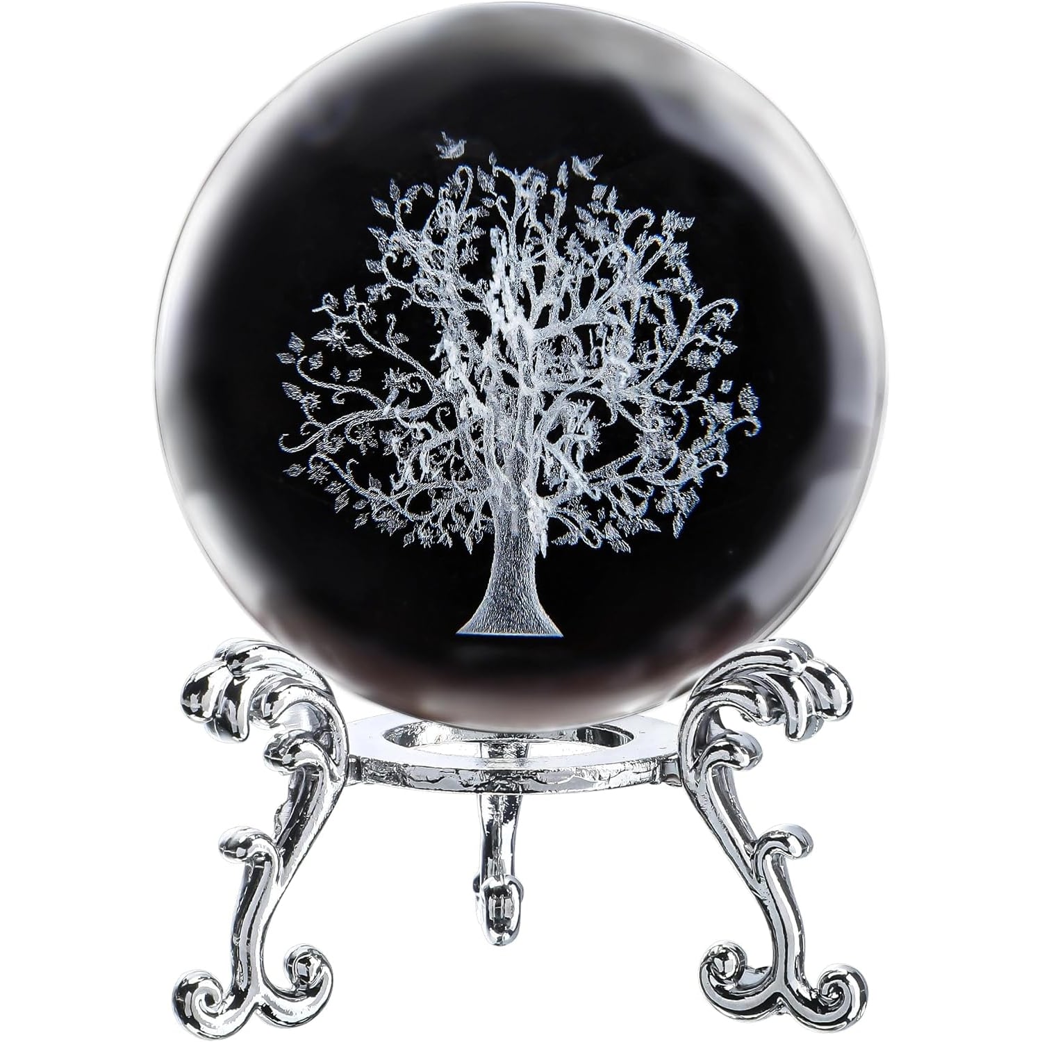 Tree of Life Engraved Crystal Ball with Stand: image 3