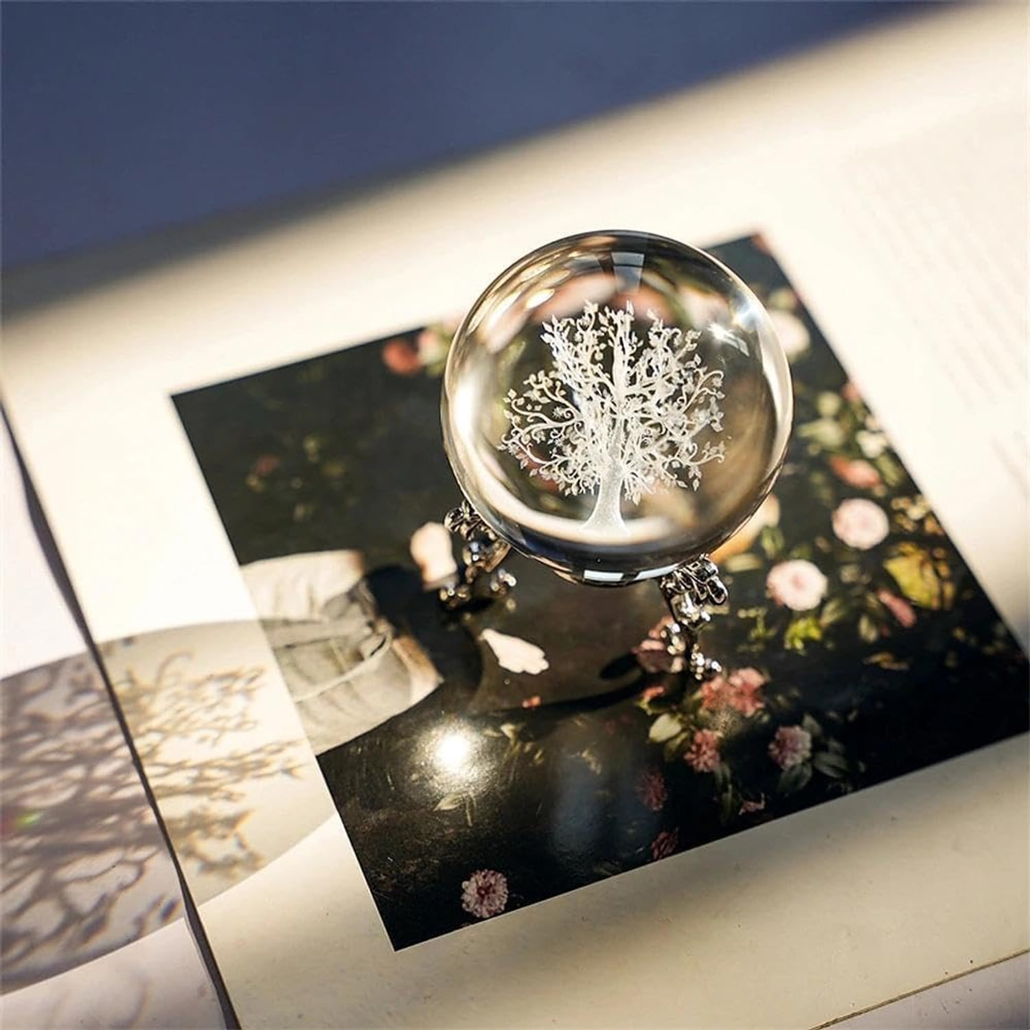 Tree of Life Engraved Crystal Ball with Stand: image 4